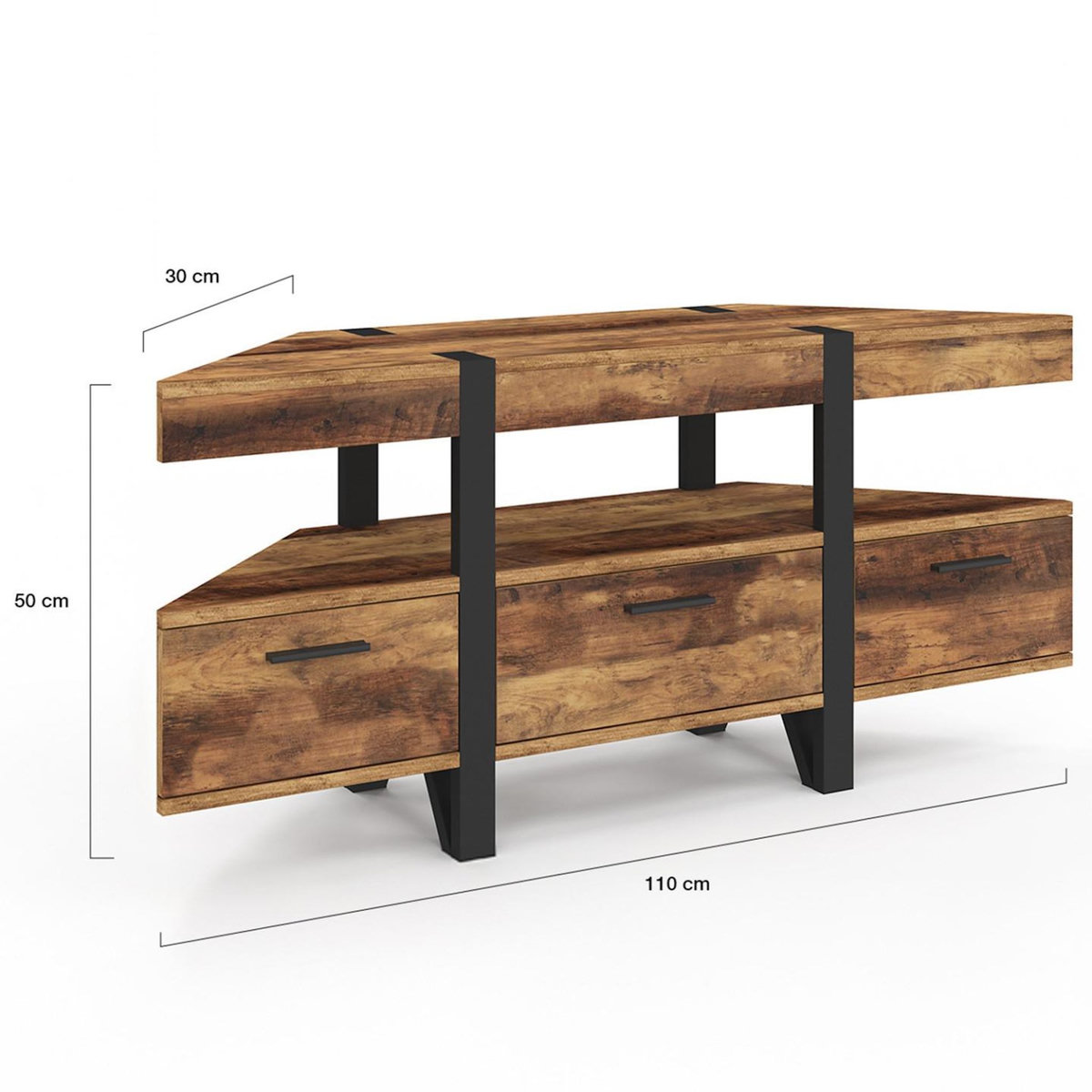 ID MARKET Meuble TV 110 cm d'angle AUSTRIA bois pied épingle avec tiroirs