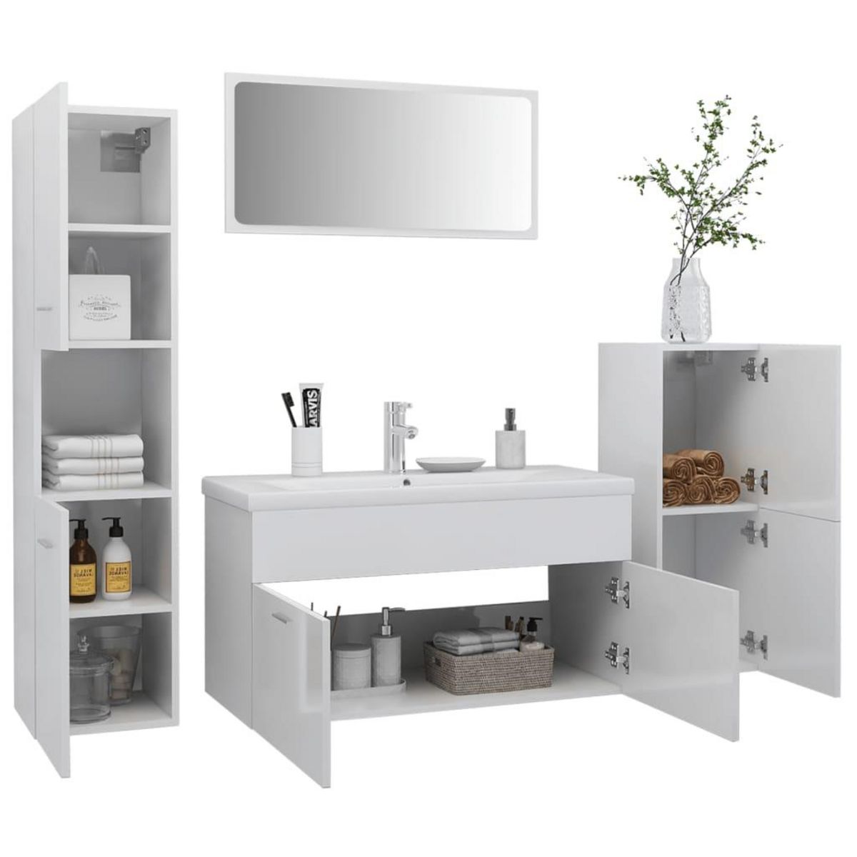 VIDAXL Ensemble de meubles de salle de bain Blanc brillant Agglomere