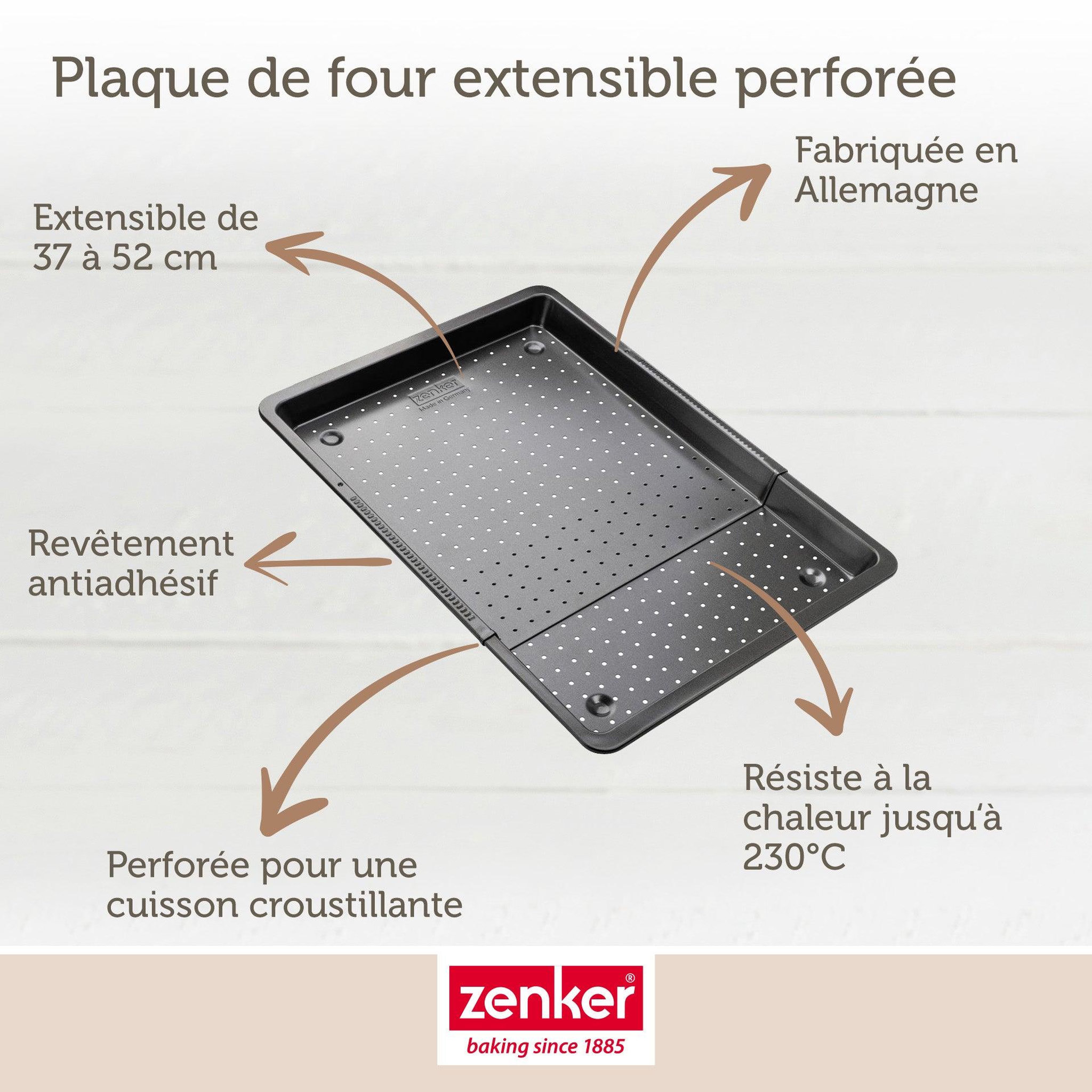 Voir la diapositive 3 : ZENKER Plaque à pizza rectangulaire perforée extensible 37 à 52 x 33 cm zenker black metallic