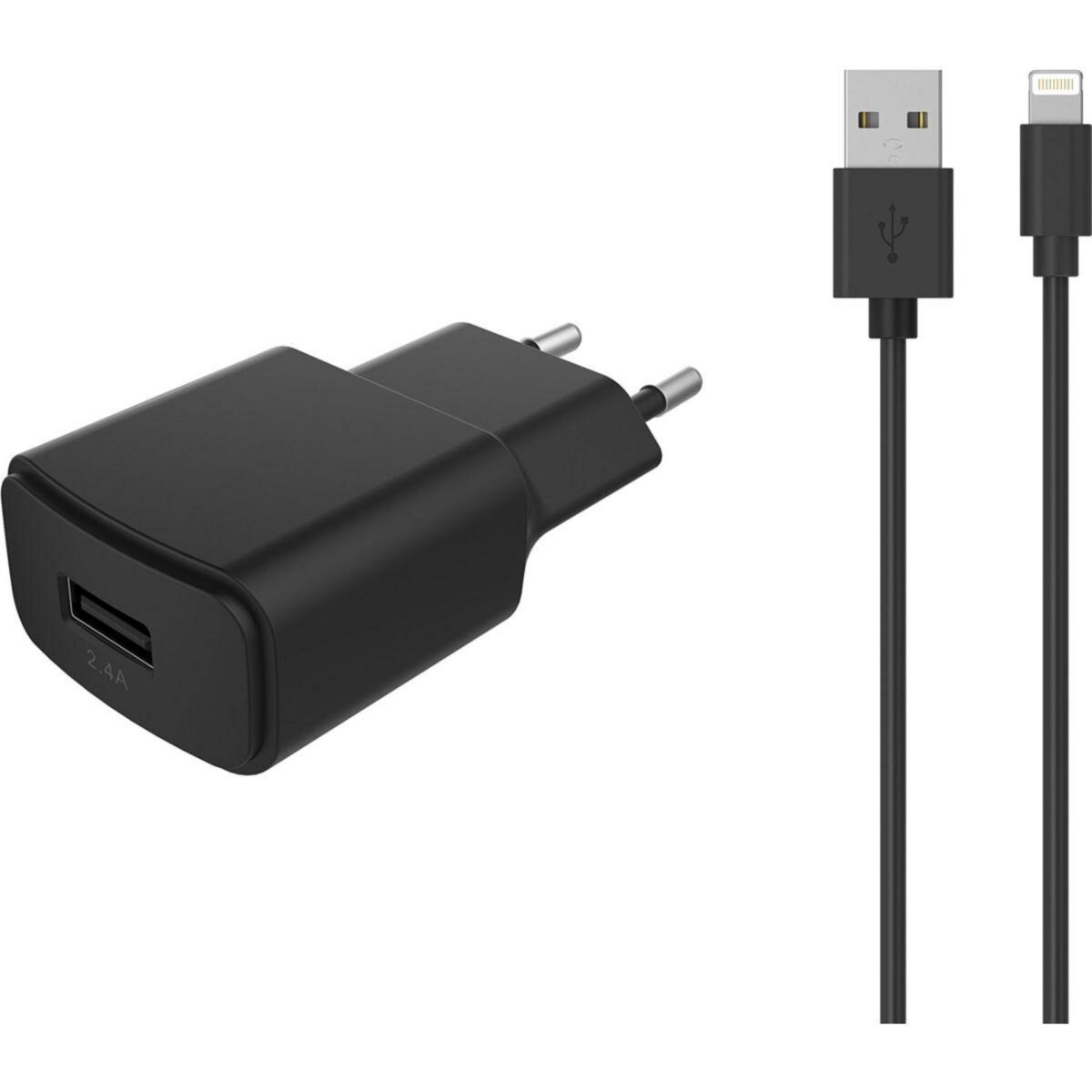 ESSENTIEL B Chargeur secteur USB 2.4A + Cable lightning noir