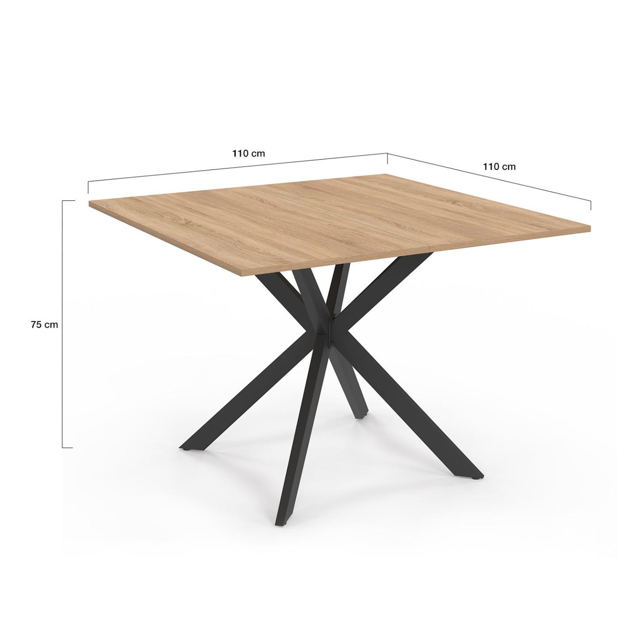 Voir la diapositive 4 : ID MARKET Table à manger carrée alix 8 personnes pied araignée bois et noir 110 cm