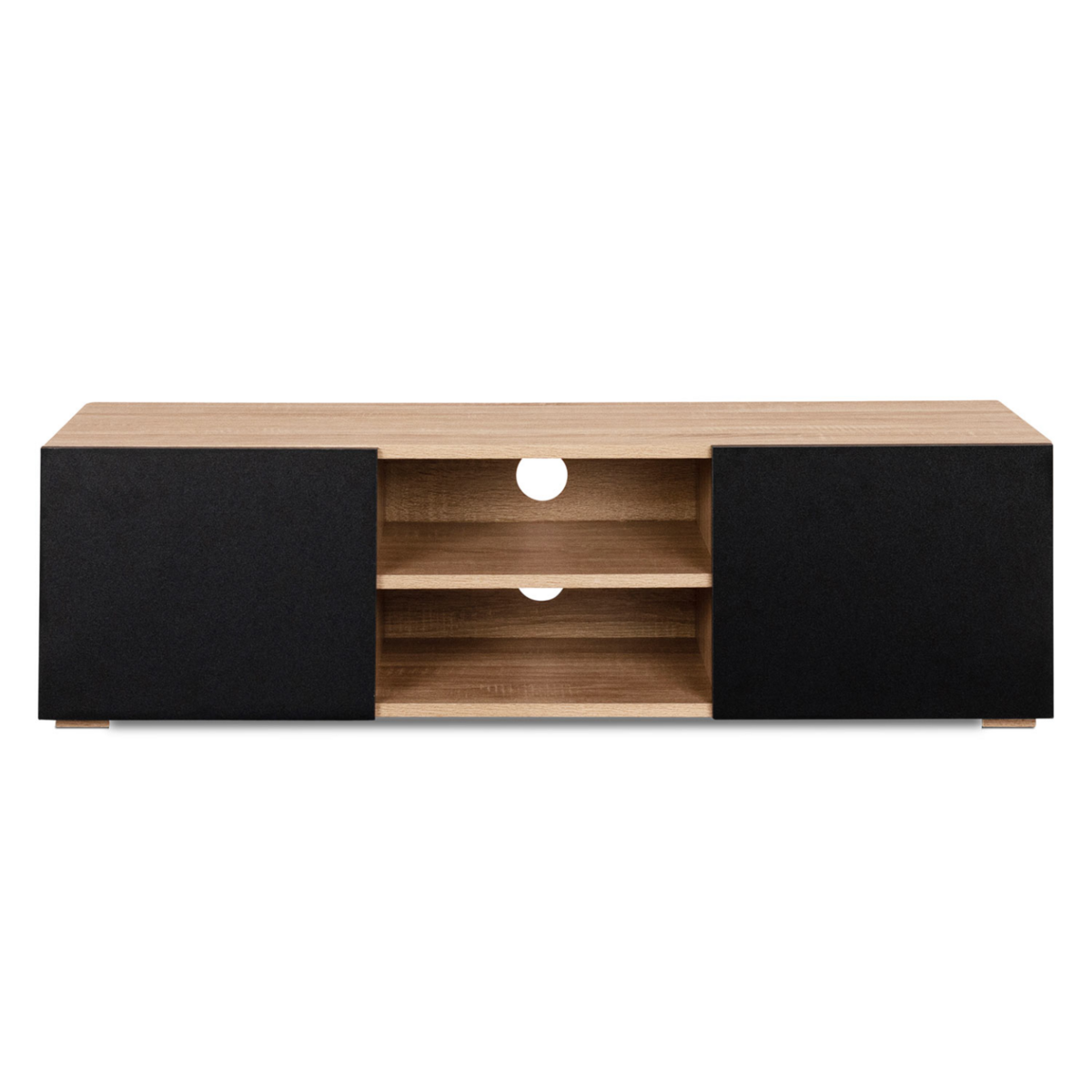 ID MARKET Meuble TV 113 cm ELI bois façon hêtre portes noires