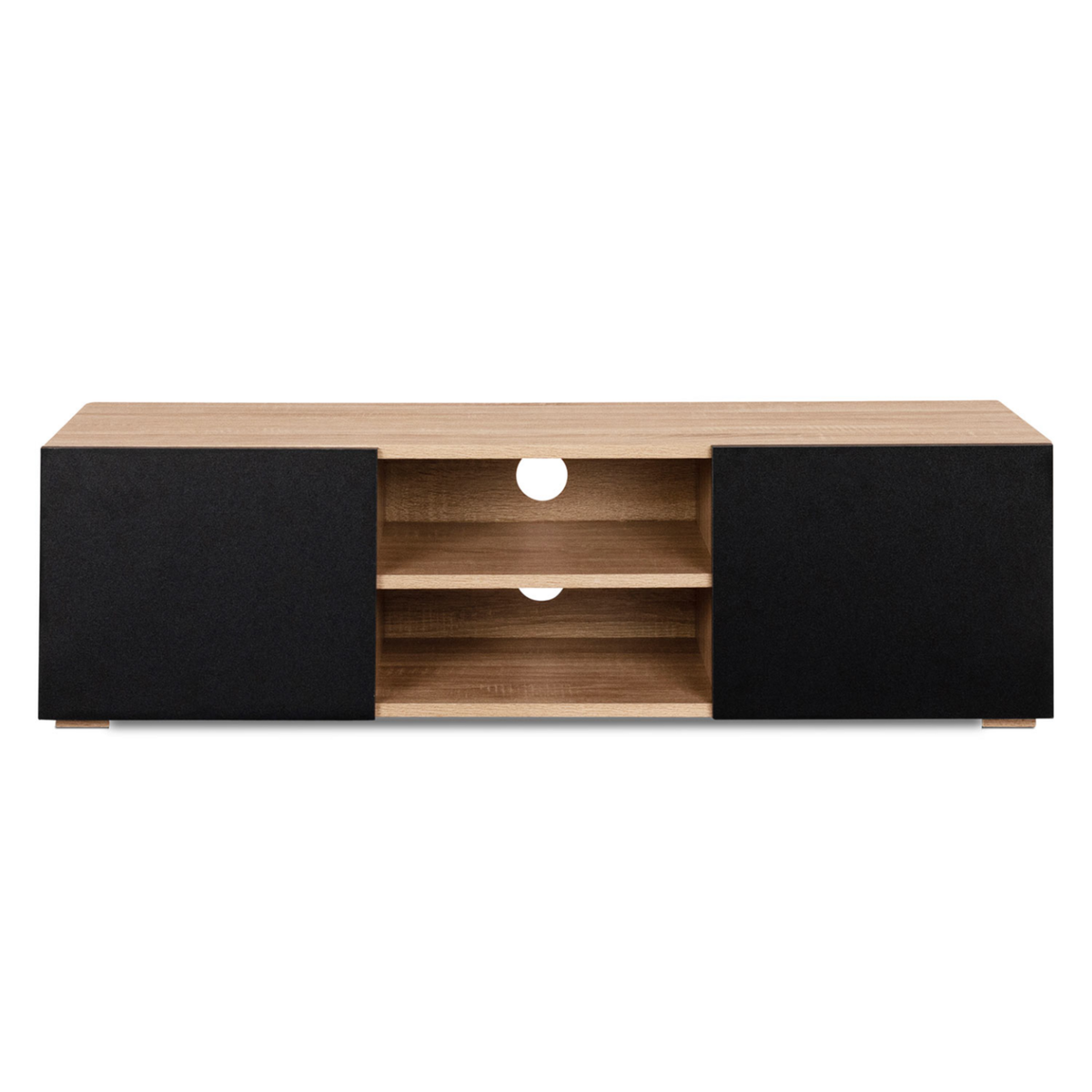 ID MARKET Meuble TV 113 cm ELI bois façon hêtre portes noires