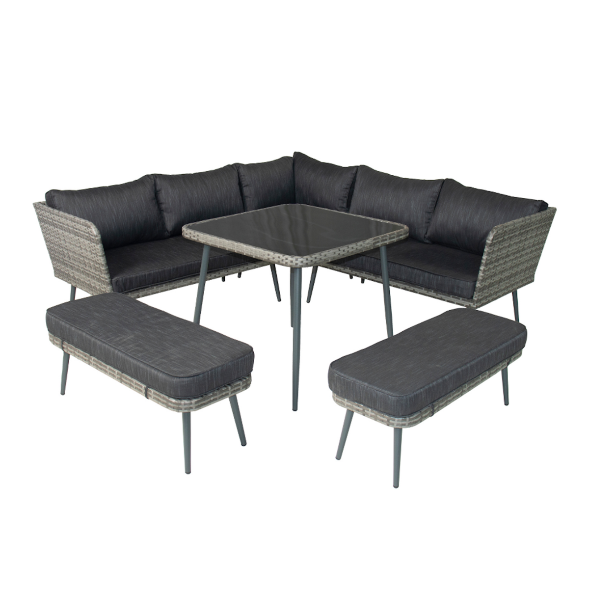 CONCEPT USINE salon de jardin 9 places résine tressée anthracite BARACOA