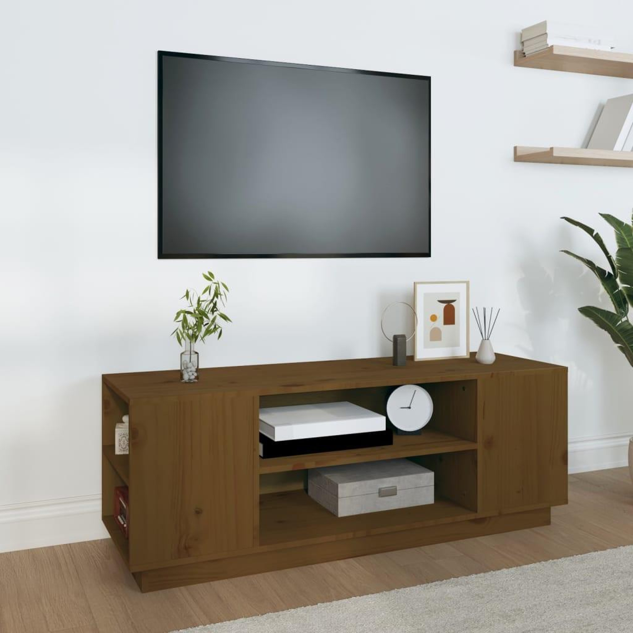 Voir la diapositive 1 : VIDAXL Meuble TV Marron miel 110x35x40,5 cm Bois de pin massif