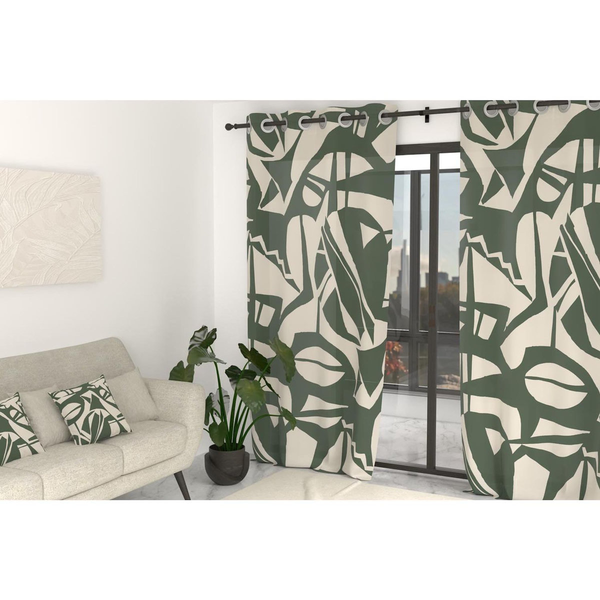 SOLEIL D'OCRE Rideau à oeillets imprimé en polycoton 135x250 cm CANOPE, par Soleil d'Ocre