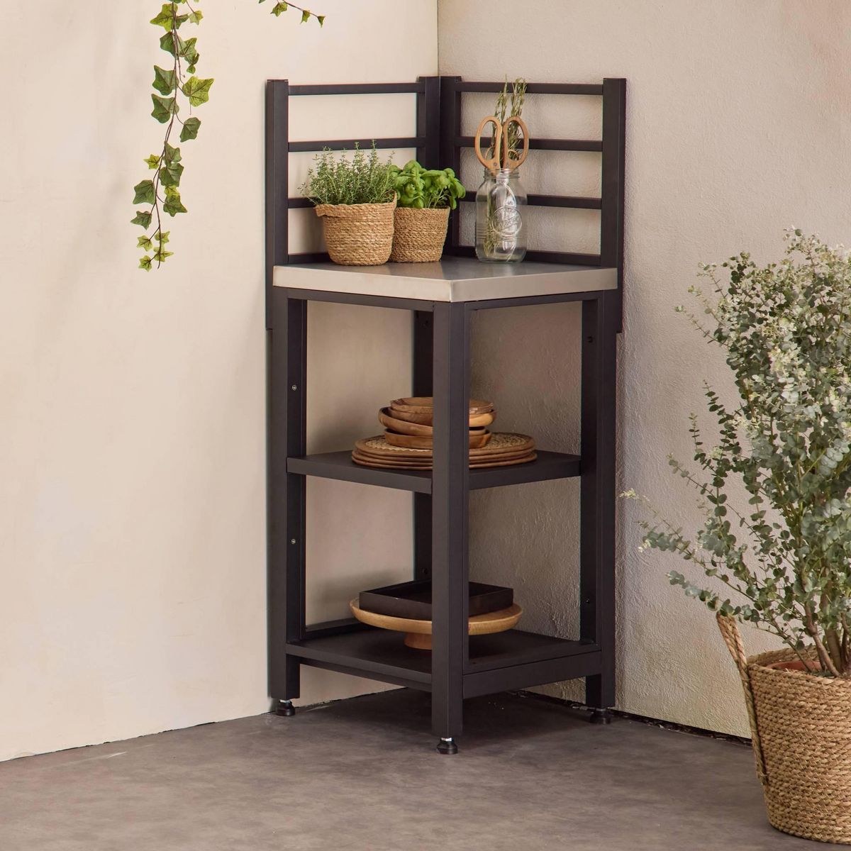 SWEEEK Cuisine extérieure en acier L48.5cm avec 2 étagères de rangement