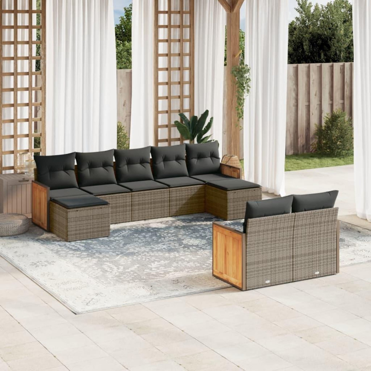 VIDAXL Salon de jardin 9 pcs avec coussins gris resine tressee