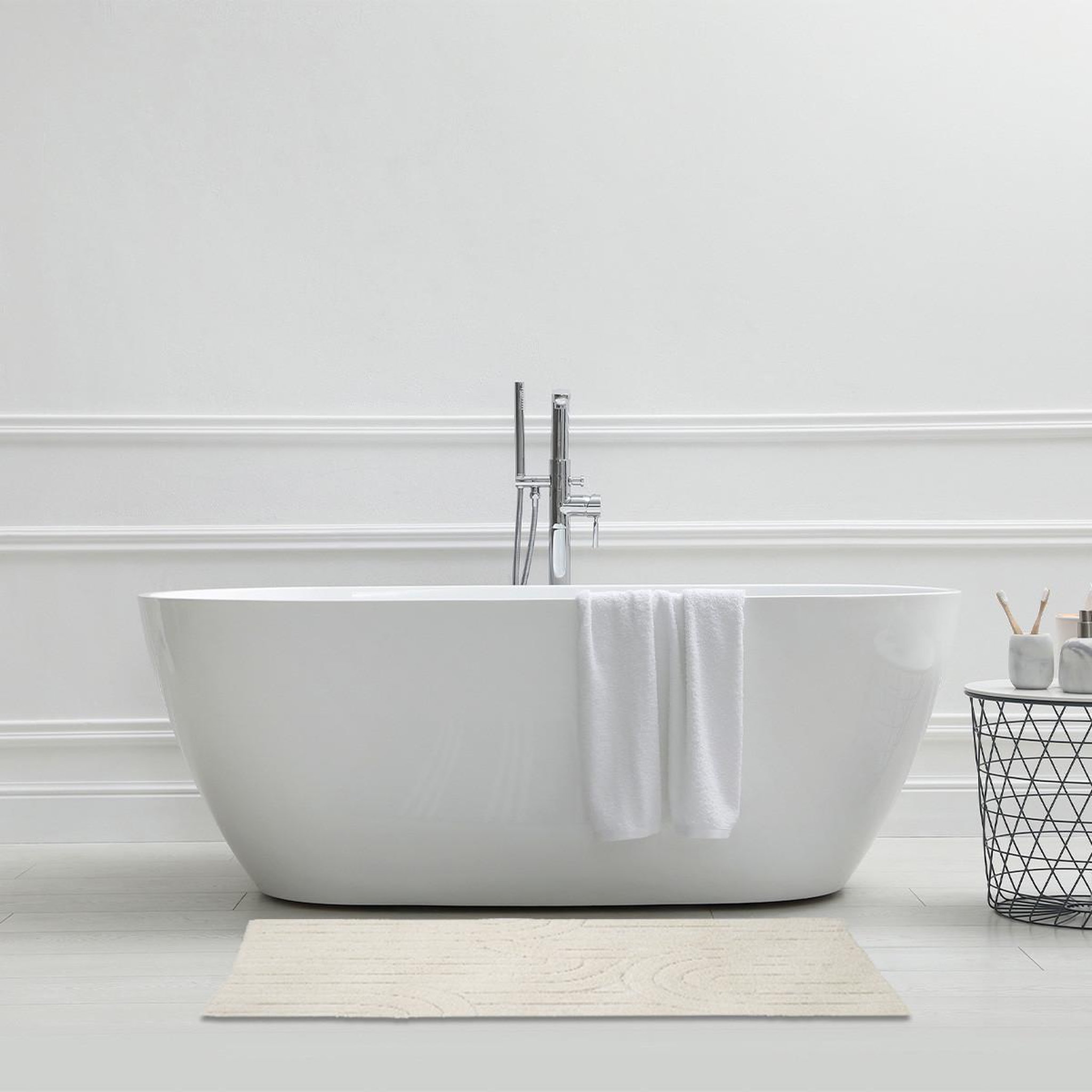 Voir la diapositive 2 : GUY LEVASSEUR Tapis de bain déco graphique arc en coton 60x120cm