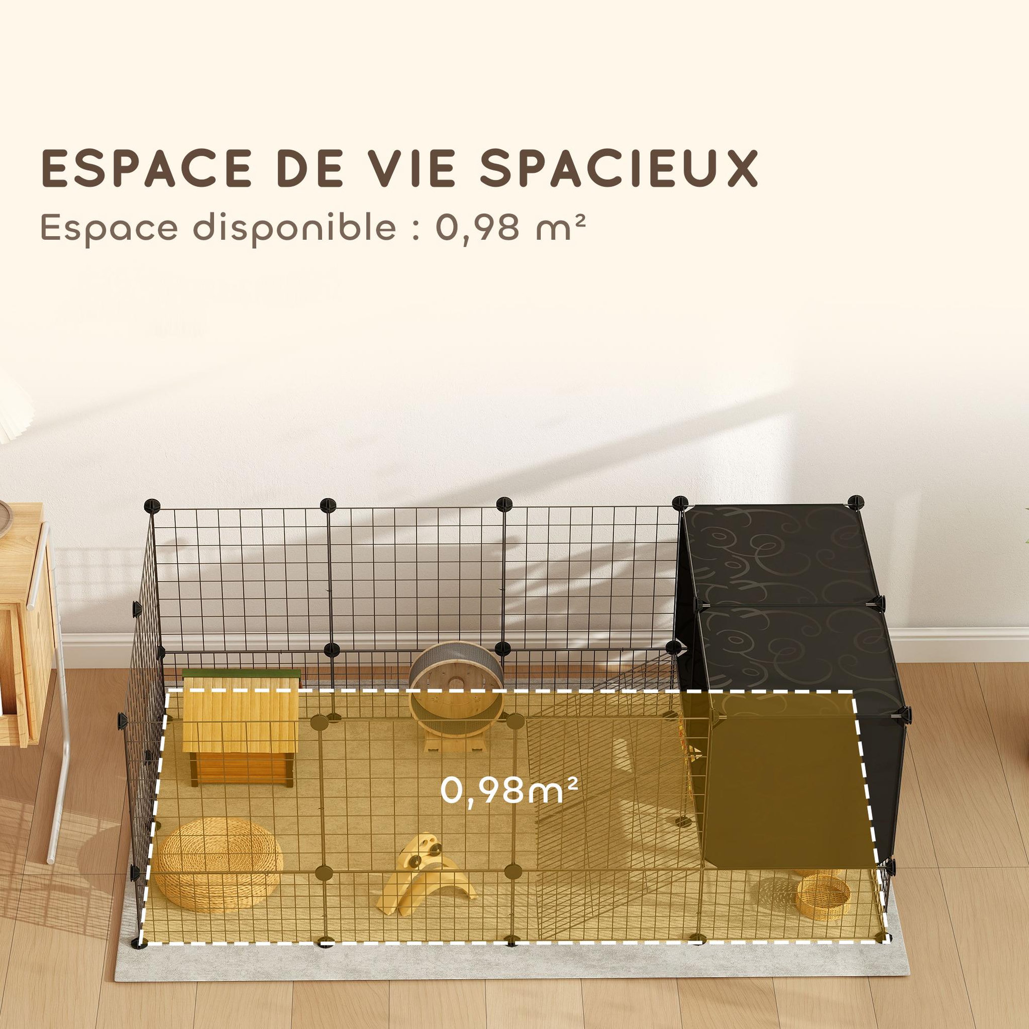 Voir la diapositive 6 : PAWHUT Cage parc enclos modulable rongeurs petits animaux 31 panneaux acier pp noir