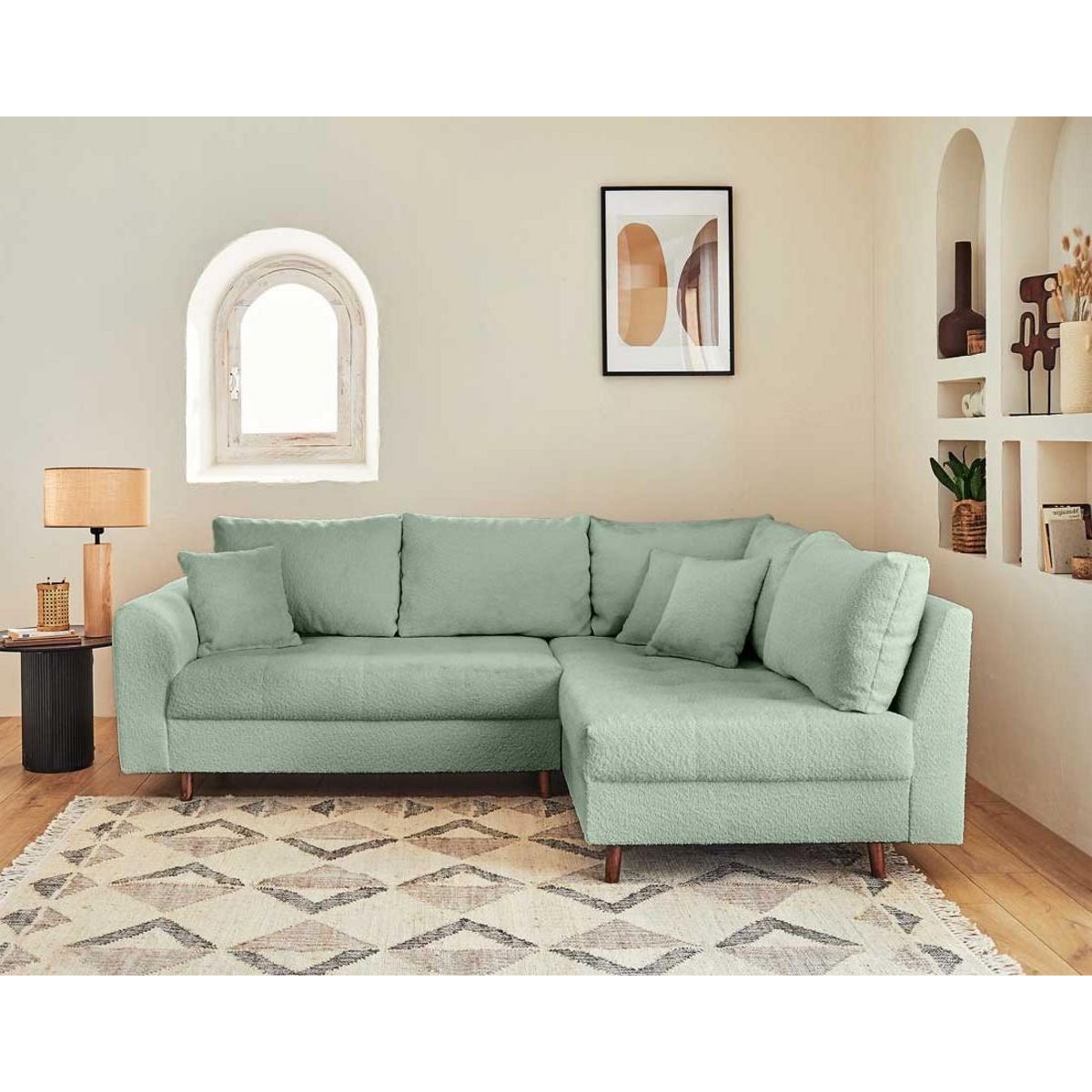 LISA DESIGN Rune - canapé d'angle droit - 4 places - avec pouf d'appoint - en tissu bouclette