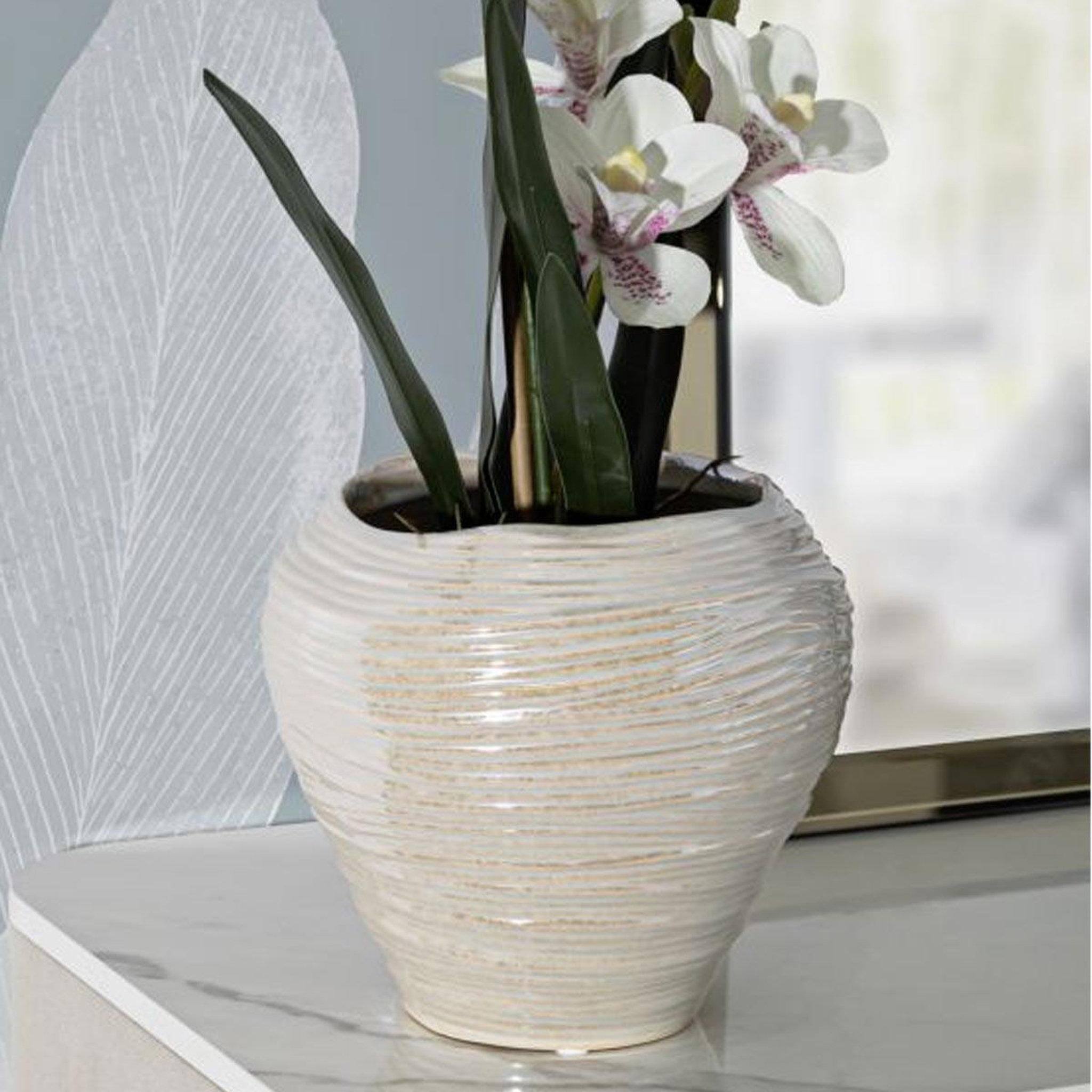Voir la diapositive 4 : Paris Prix Vase rond en céramique  perly  22cm blanc