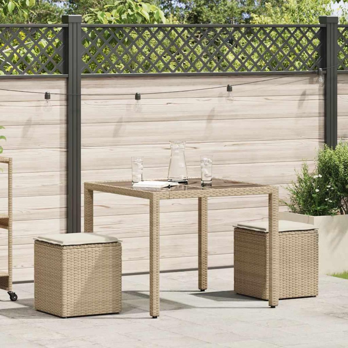 VIDAXL Tabourets de jardin avec coussins lot de 2 beige resine tressee