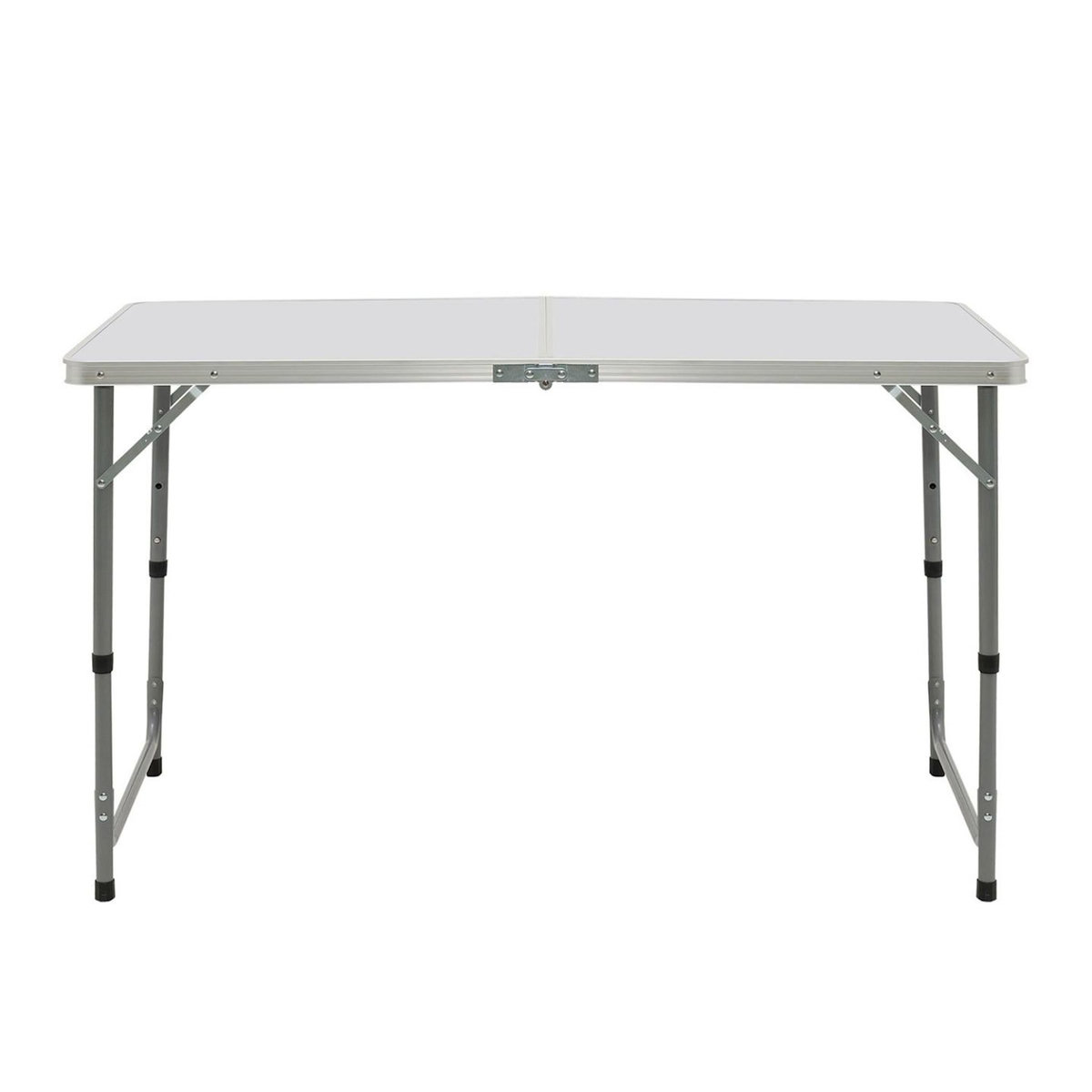ID MARKET Table de camping pliante réglable en hauteur 120 cm et 4 tabourets blanc