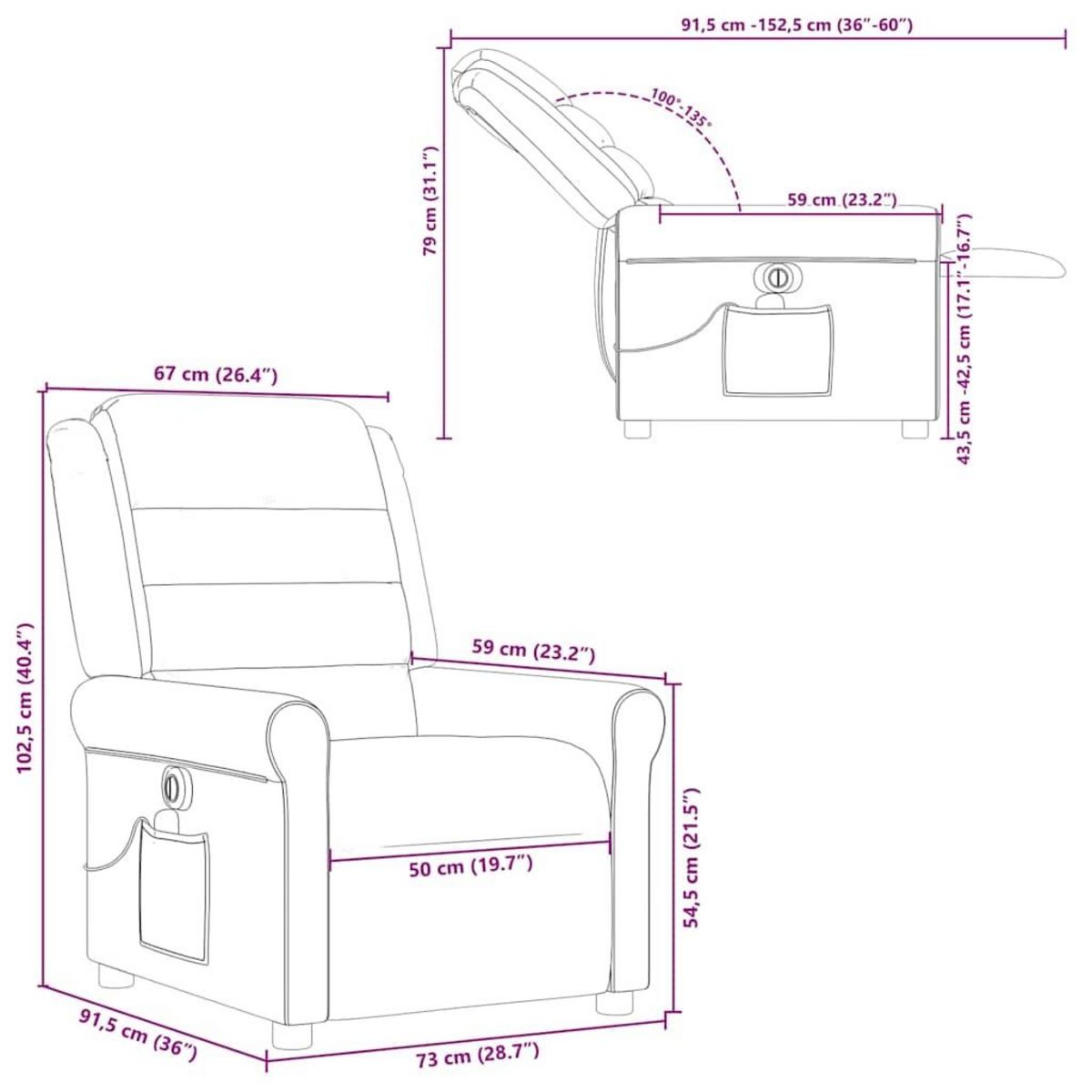 VIDAXL Fauteuil de massage inclinable electrique Rouge bordeaux Tissu