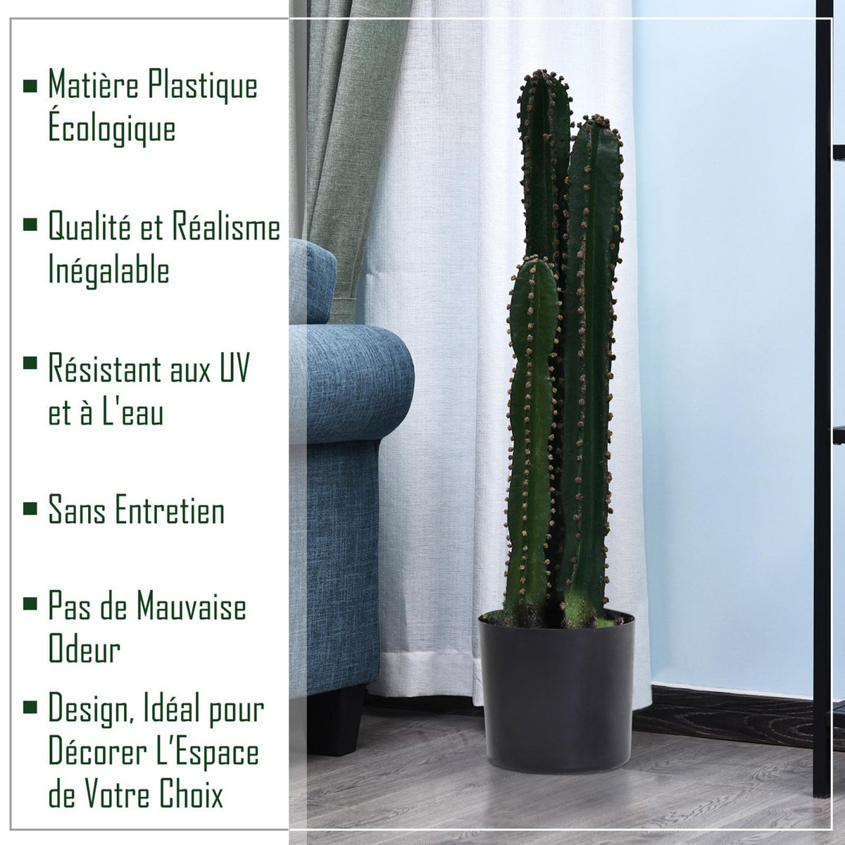OUTSUNNY Cactus artificiel grand réalisme plante artificielle grande taille dim. Ø 17 x 100H cm vert