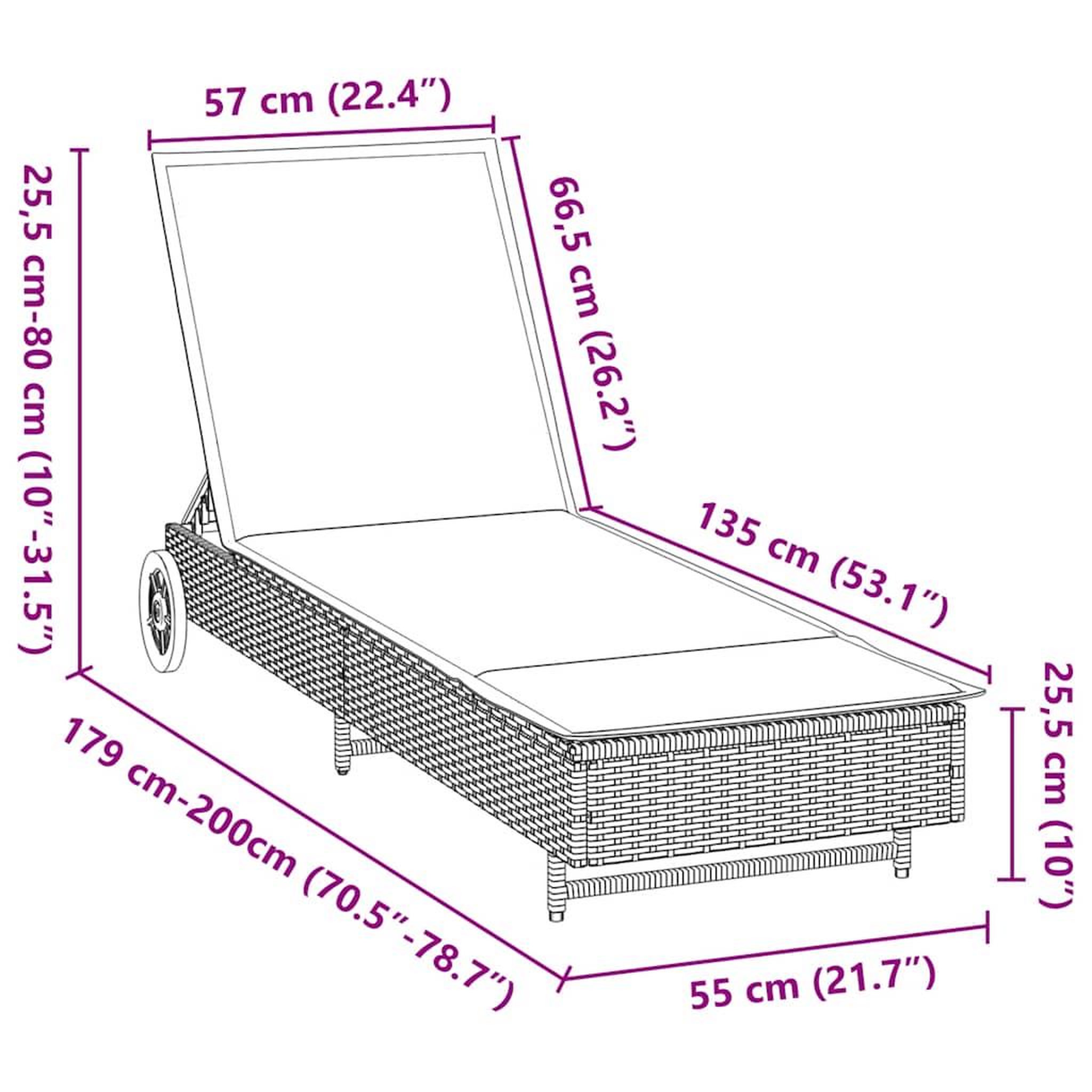Voir la diapositive 6 : VIDAXL Chaise longue avec roues et coussin marron resine tressee