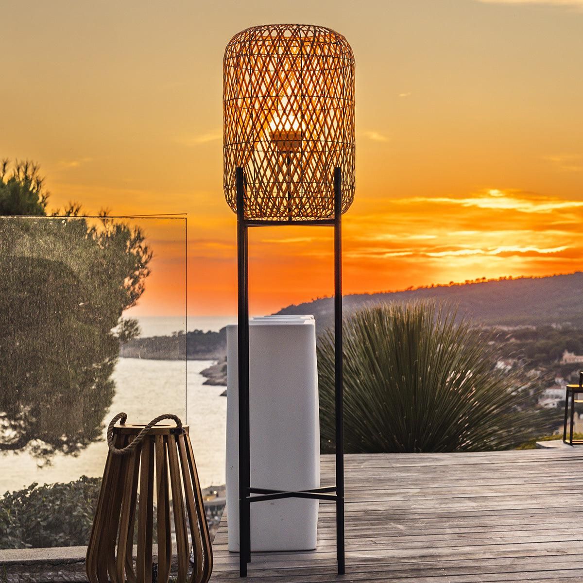 Lumisky Lampadaire sans fil STANL Beige Poly rotin H150cm