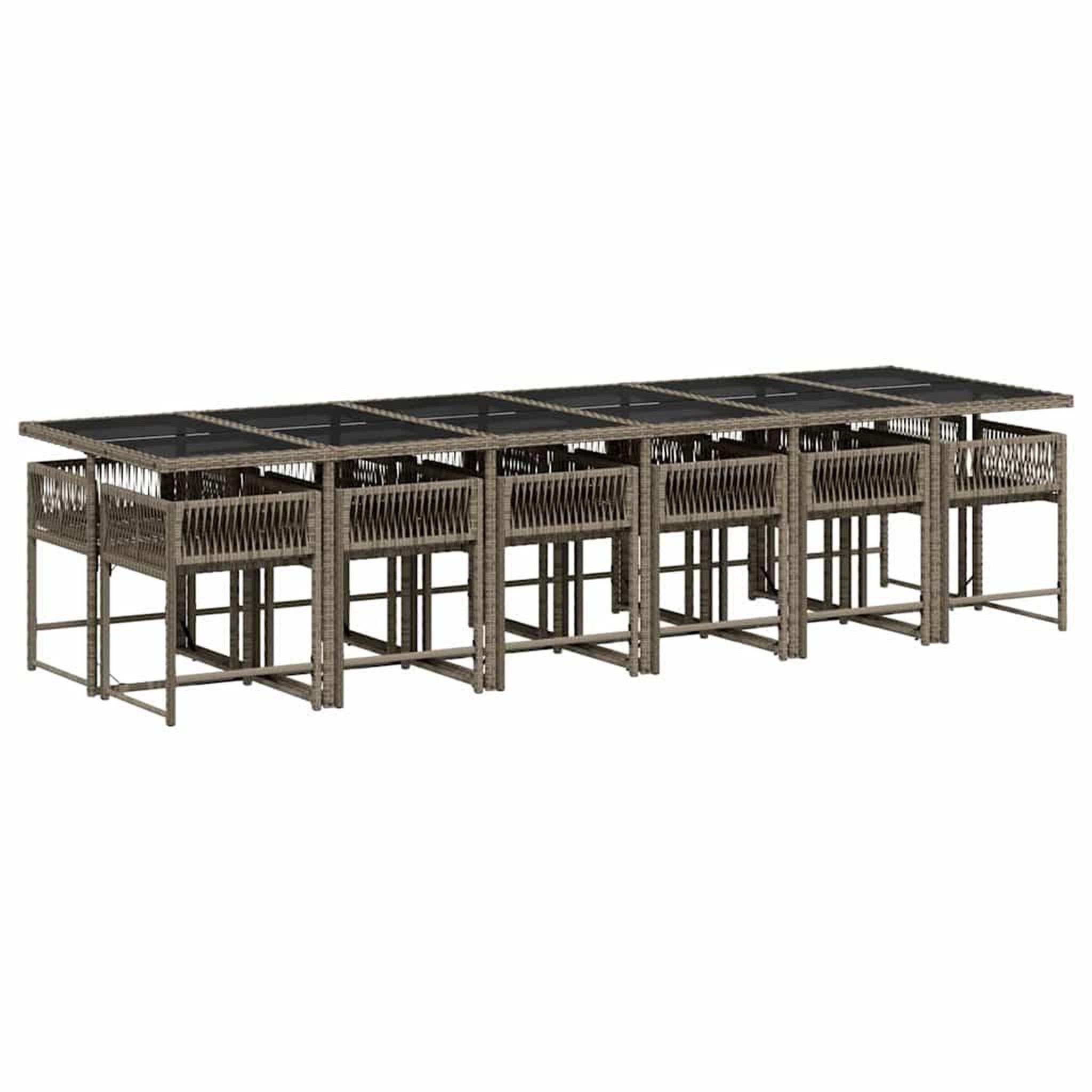 Voir la diapositive 3 : VIDAXL Ensemble a manger de jardin coussins 13 pcs gris resine tressee