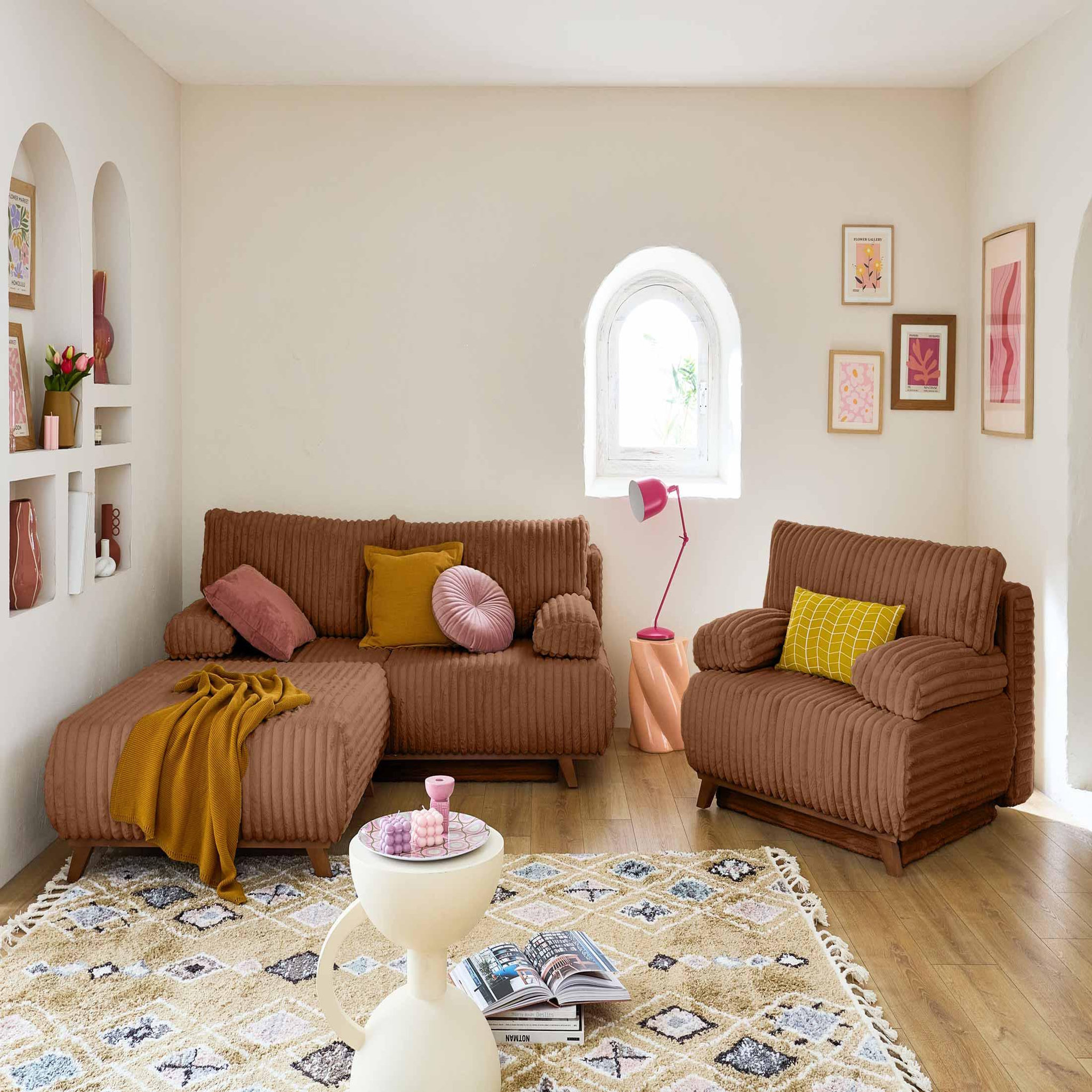 Voir la diapositive 6 : BEST MOBILIER Cristal - pouf modulable - 95 cm - en fausse fourrure côtelée