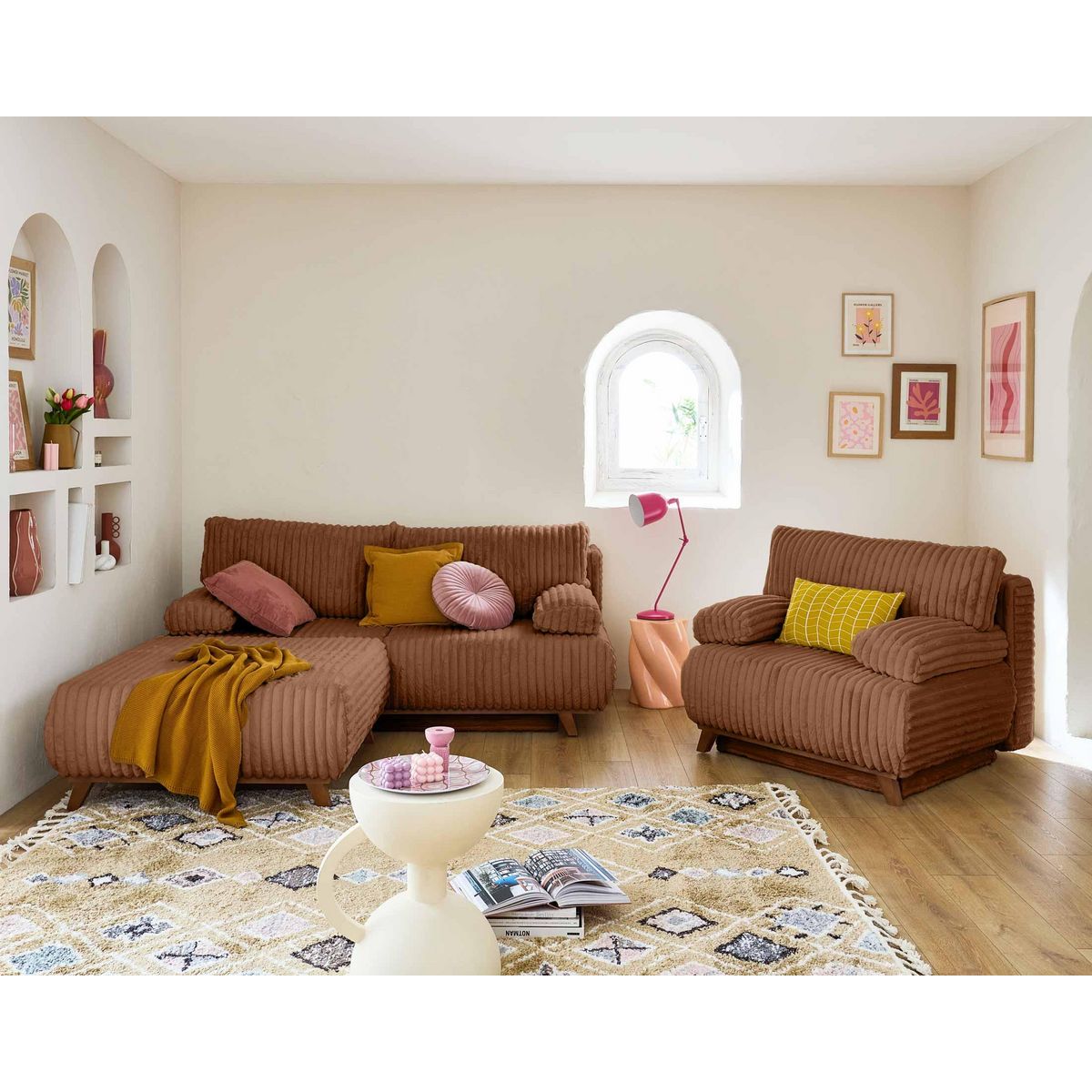 BEST MOBILIER Cristal - pouf modulable - 95 cm - en fausse fourrure côtelée