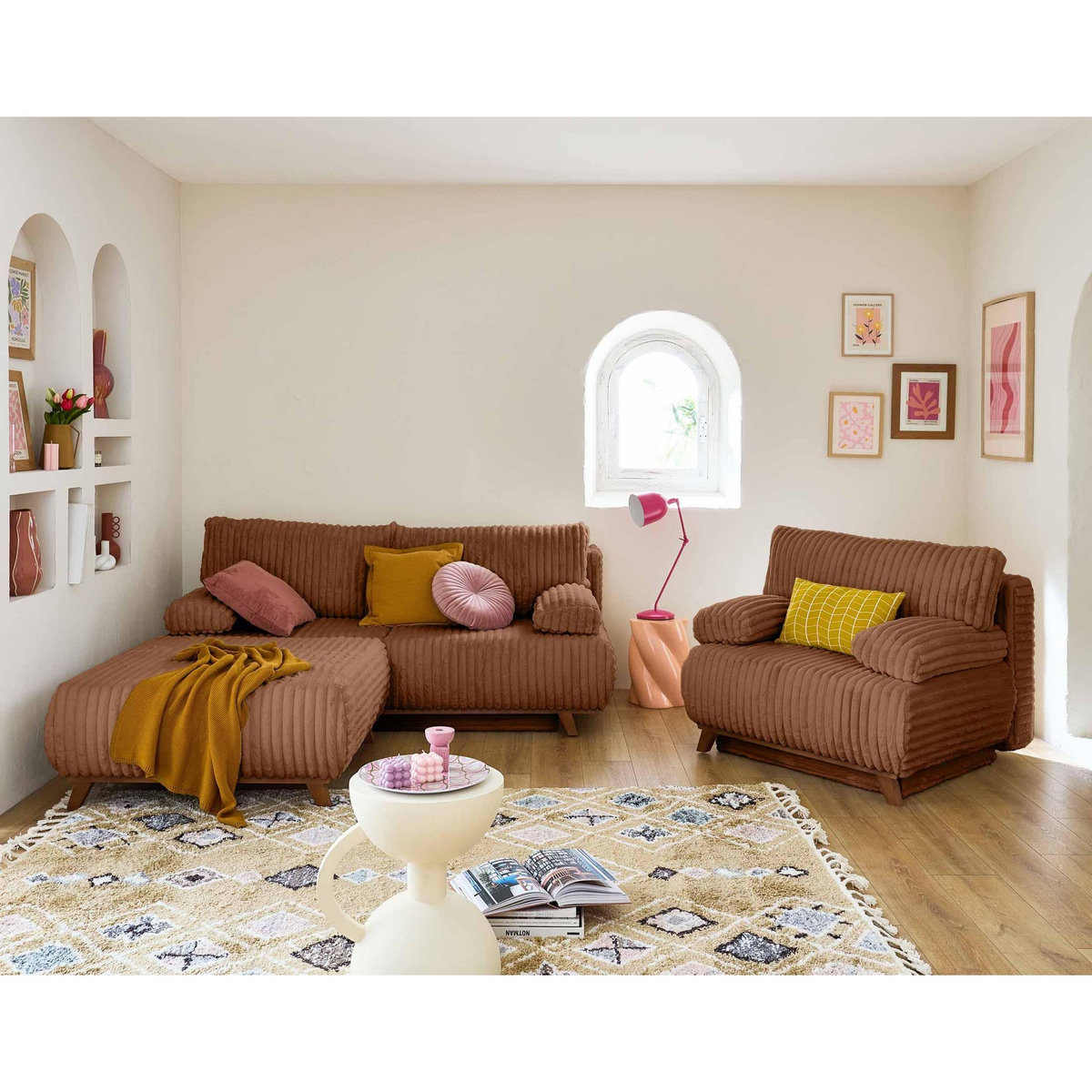 BEST MOBILIER Cristal - pouf modulable - 95 cm - en fausse fourrure côtelée