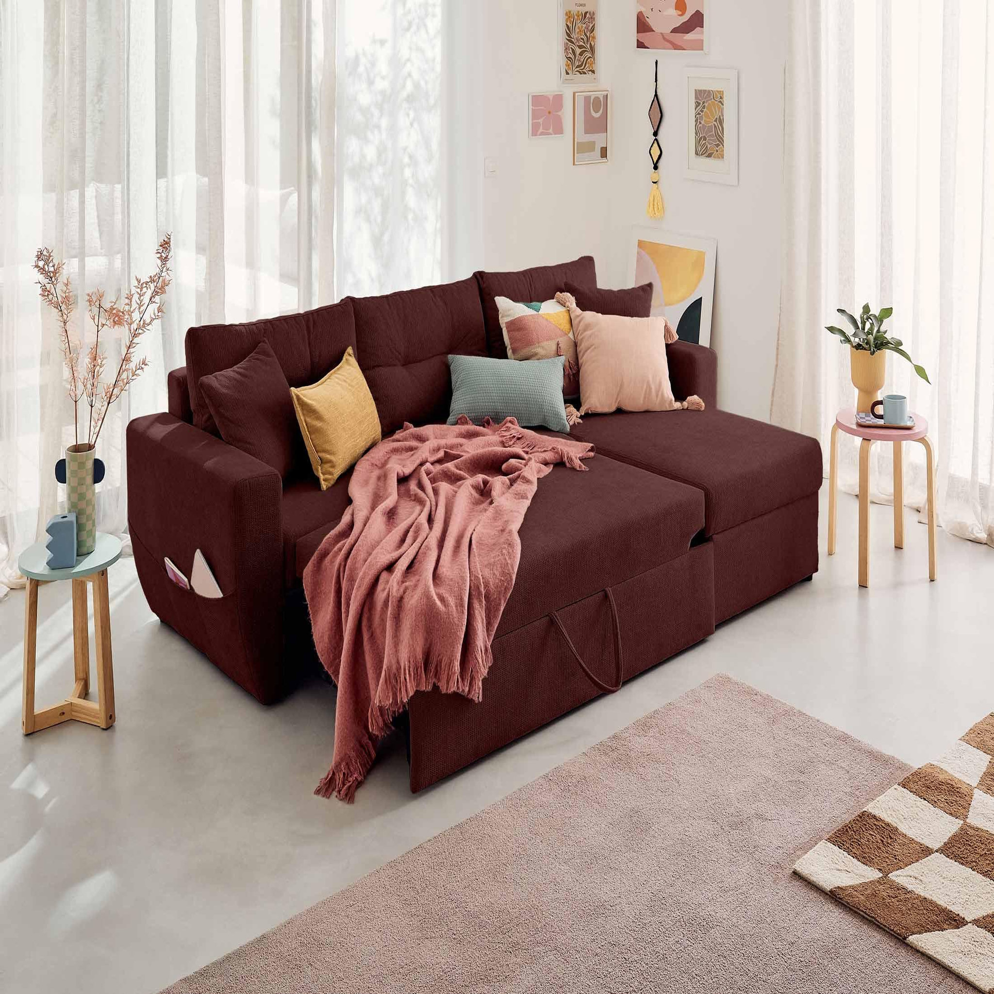 Voir la diapositive 2 : BEST MOBILIER Astoria - canapé d'angle réversible 4 places - convertible avec coffre - en tissu texturé