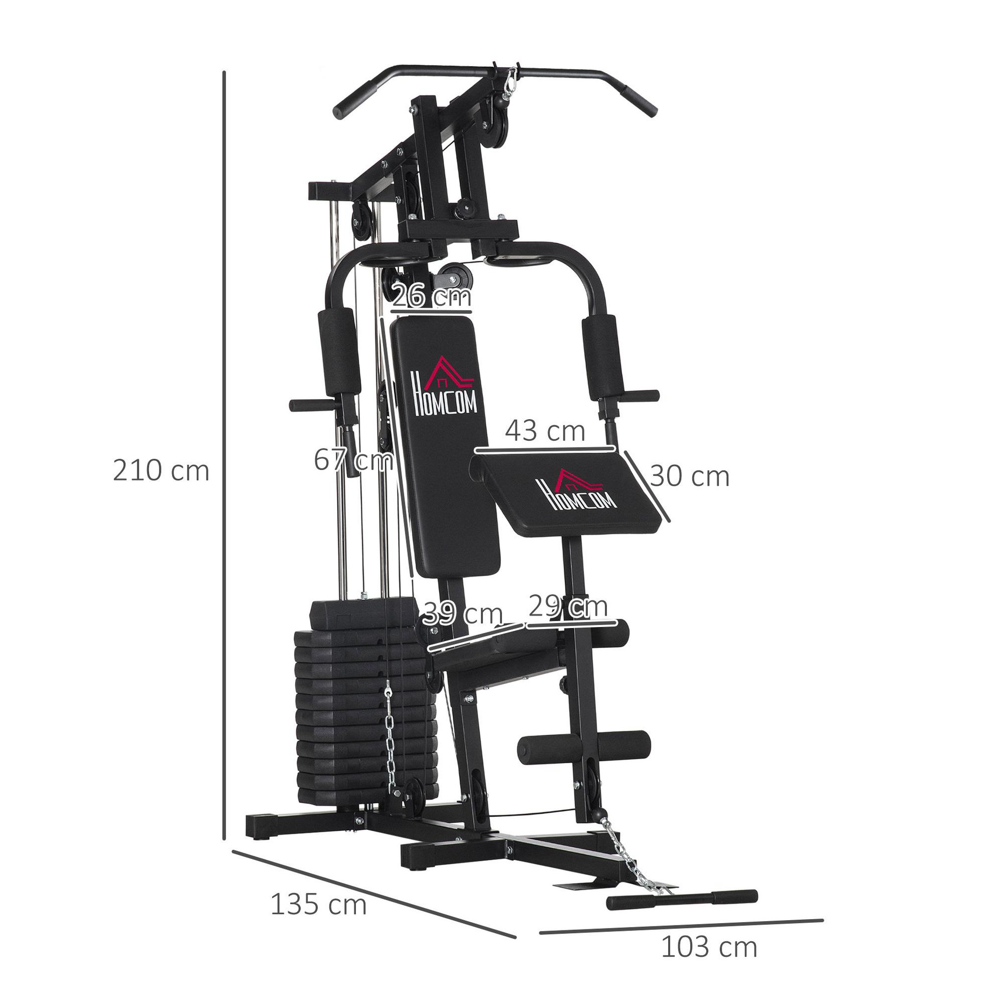 Voir la diapositive 3 : HOMCOM Station de musculation - entrainement complet - développé couché, butterfly, barre latissimus, curler, bande résistance - 11 contrepoids - acier noir