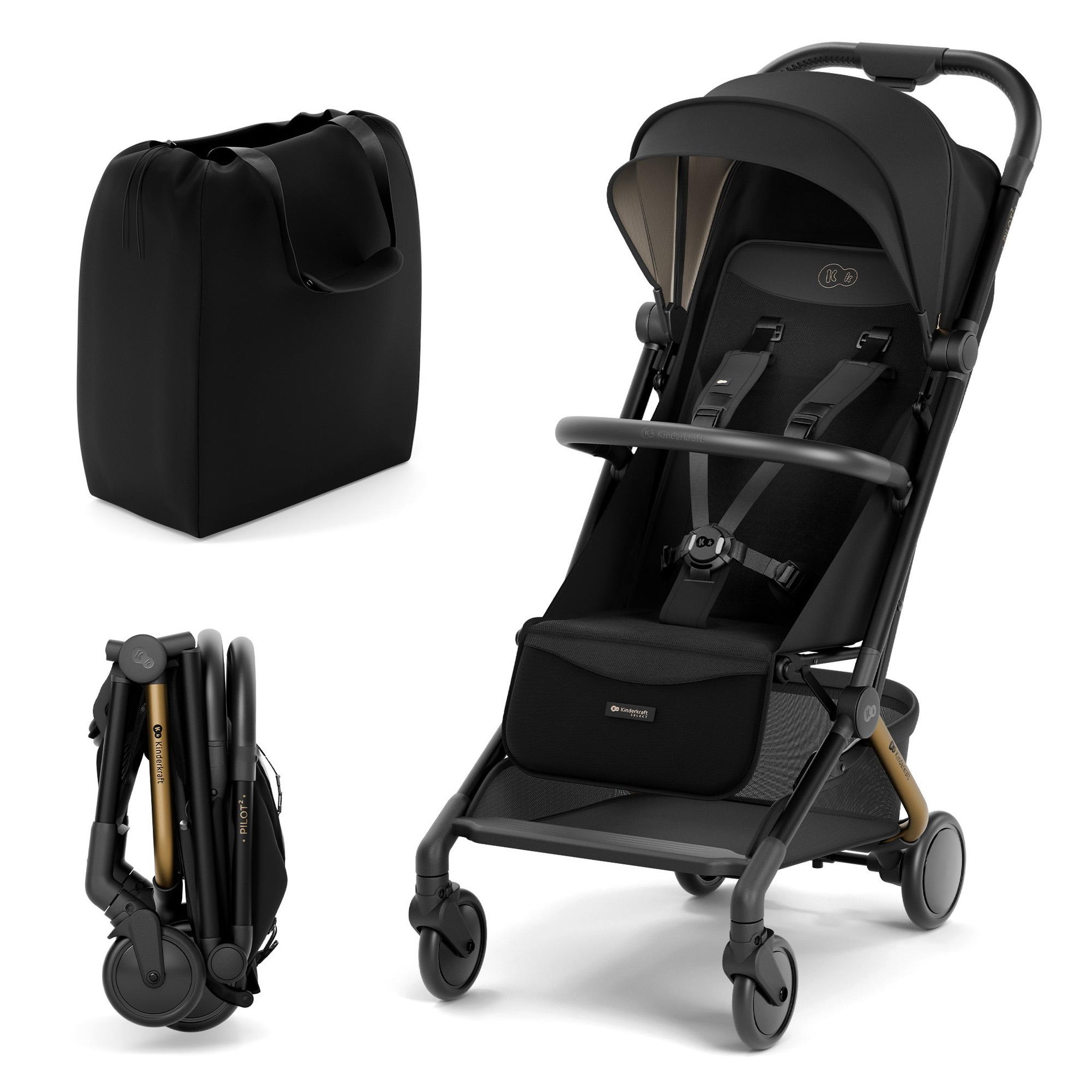 KINDERKRAFT Poussette compacte et facile à plier pour voyages et déplacements. Coloris disponibles : Noir