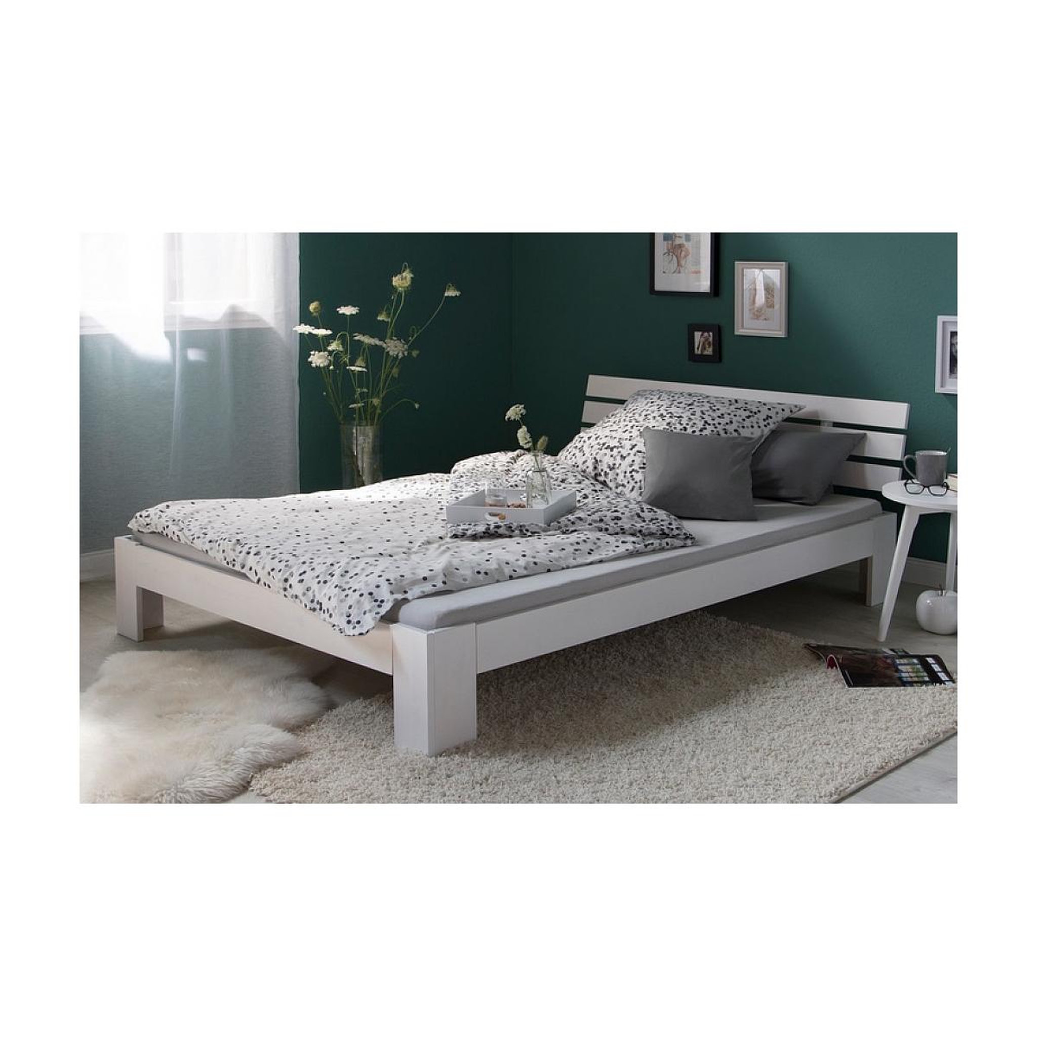 Voir la diapositive 2 : HomeStyle4U Lit double en bois massif 180x200cm blanc pin lit futon a lattes cadre de lit