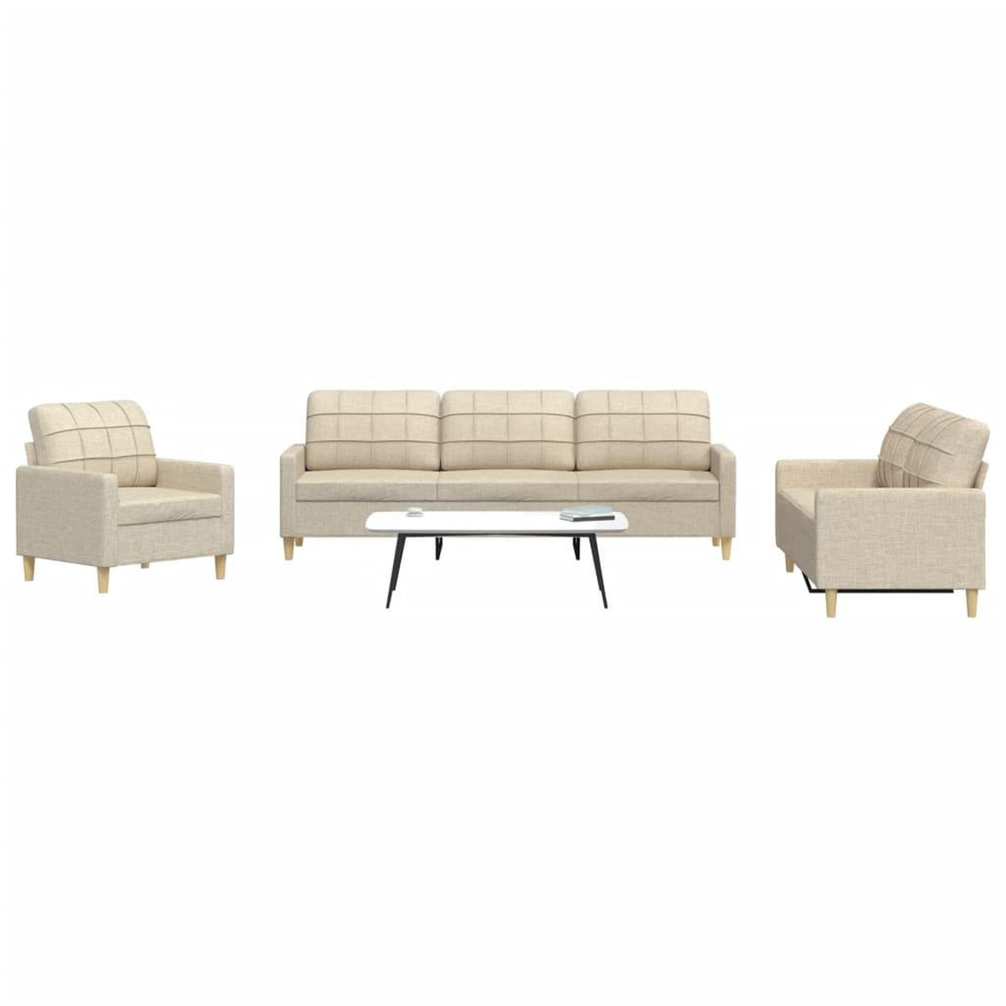 VIDAXL Ensemble de canapes 3 pcs creme tissu