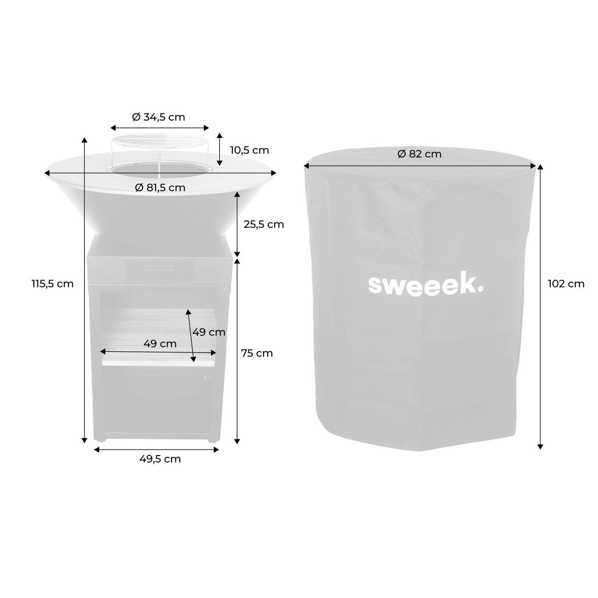 SWEEEK Brasero barbecue Ø81.5cm avec grille de cuisson. espace de stockage pour le bois + Housse en polyester