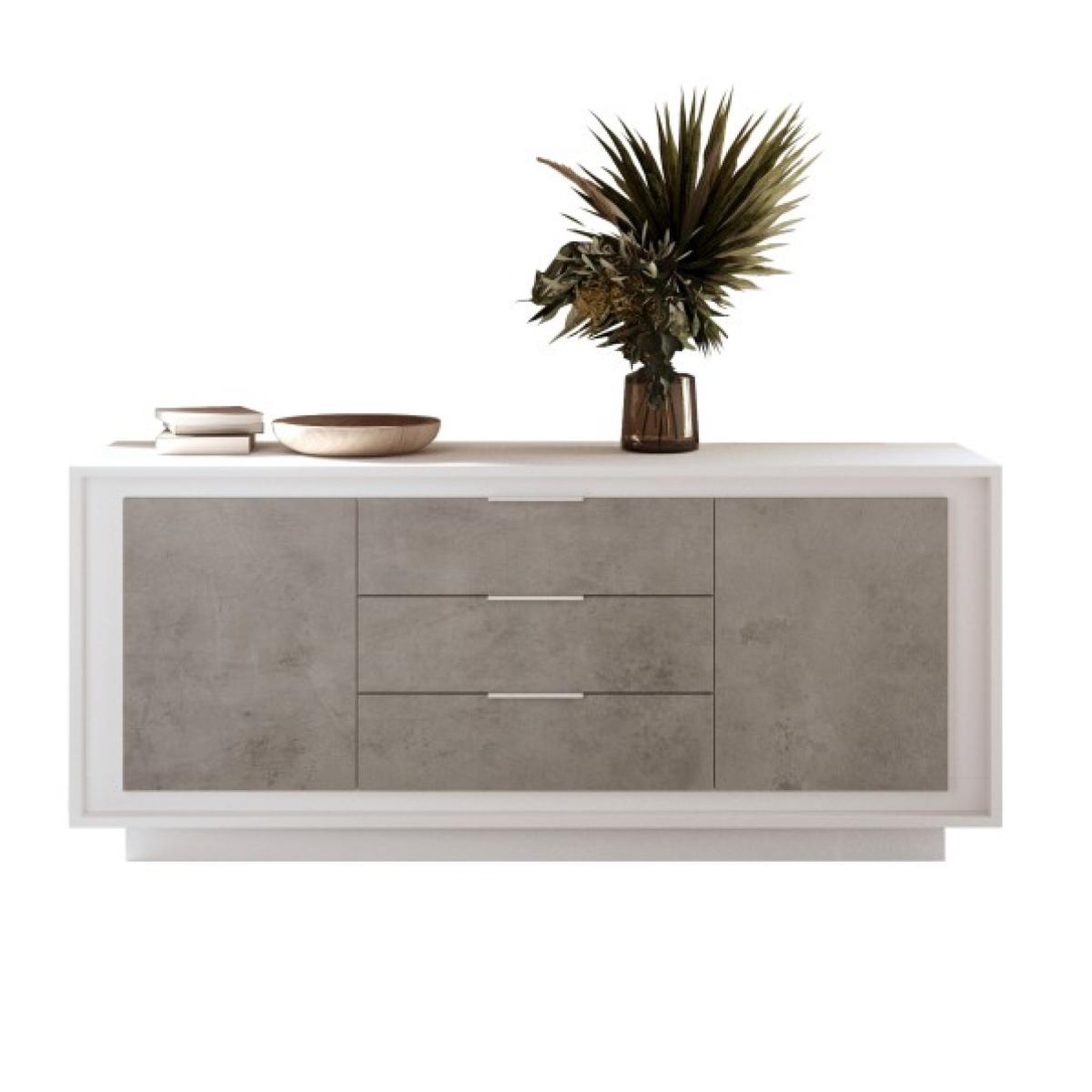 JLC KREATION Buffet bas blanc et gris béton 2 portes-3 tiroirs 180cm yori