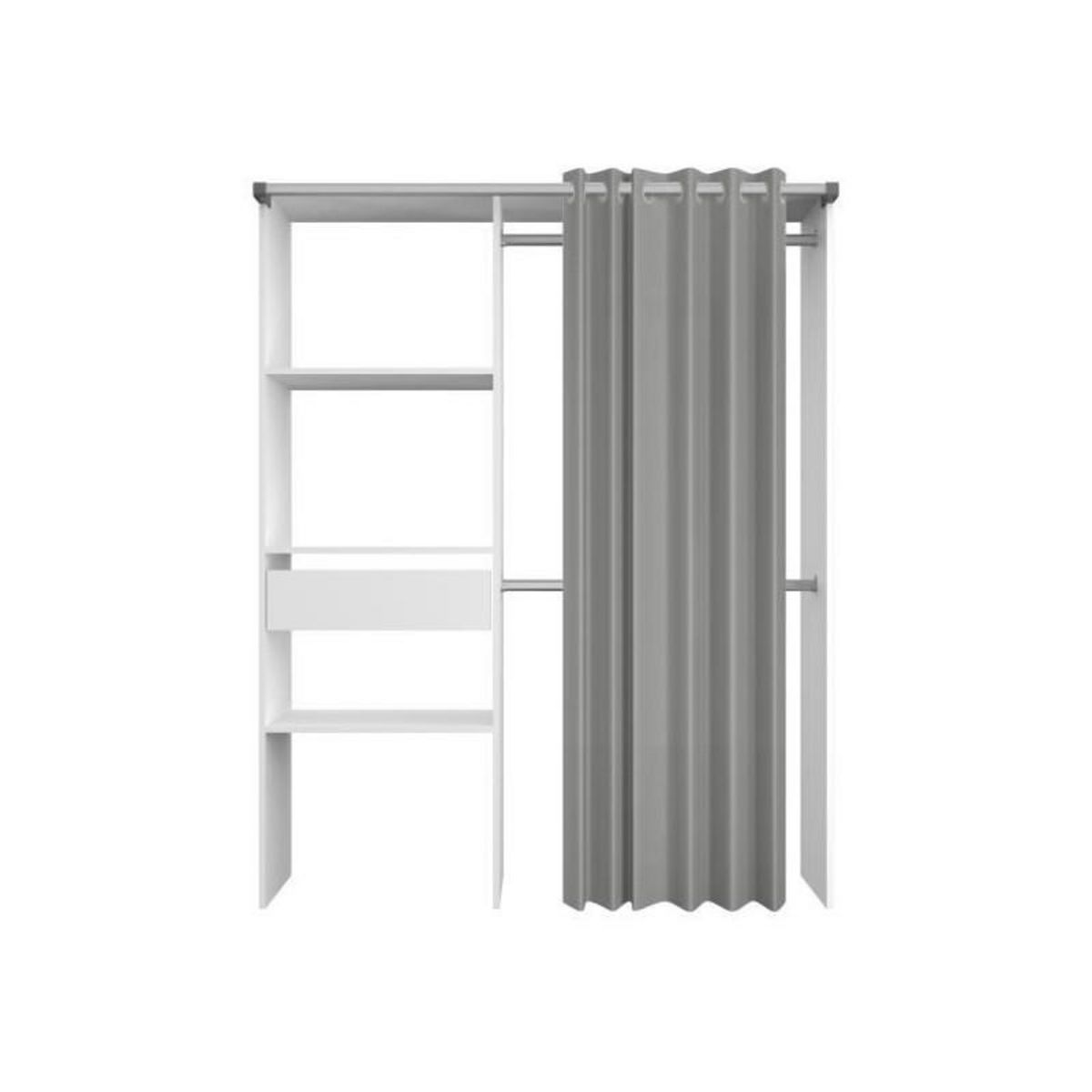 EKIPA BARI Dressing non extensible Blanc 1 tiroir - L 143,5 x P 48 x H 181,9 cm