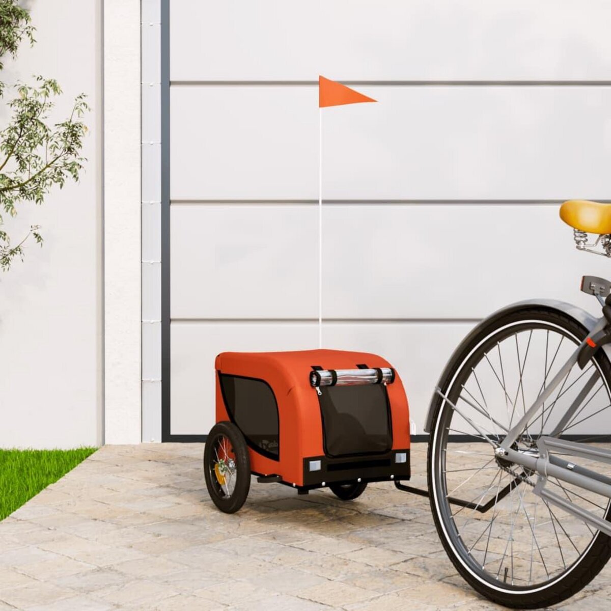 VIDAXL Remorque de velo pour animaux de compagnie orange et noir