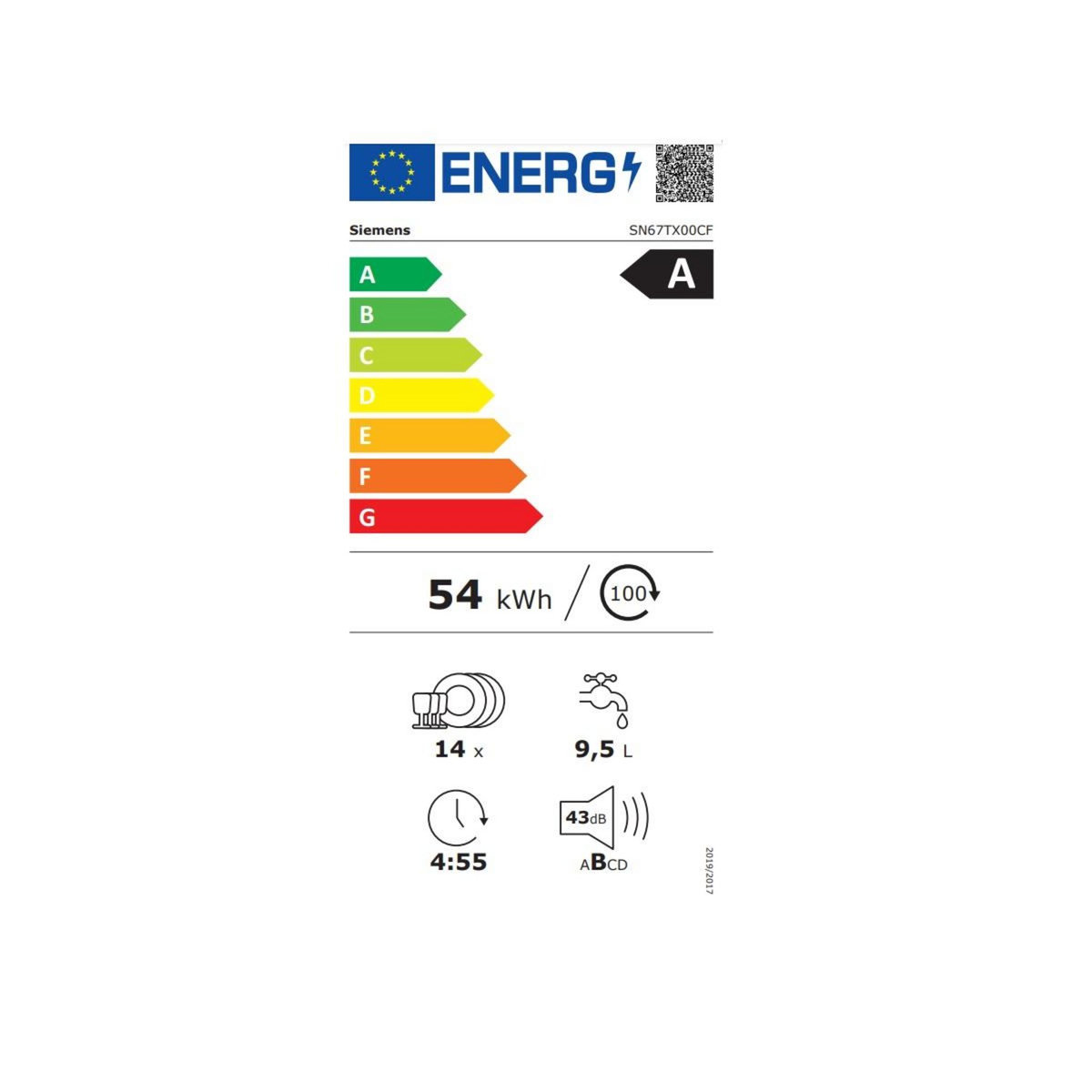 Siemens Lave-vaisselle 60cm 14 couverts 43db tout intégrable - SN67TX00CF