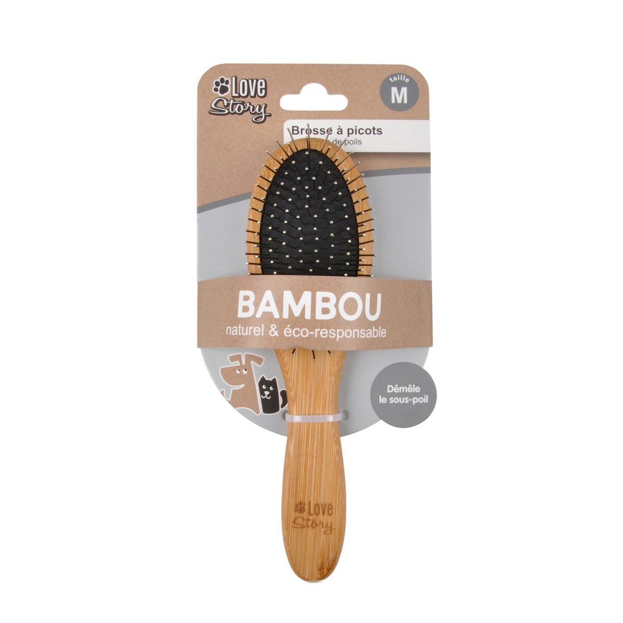 Voir la diapositive 5 : LOVE STORY Brosse de toilettage bambou  picots perles  22cm naturel