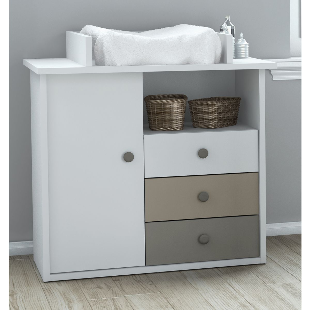 Commode à langer 1 Porte + 3 tiroir + 1 niche DUNE