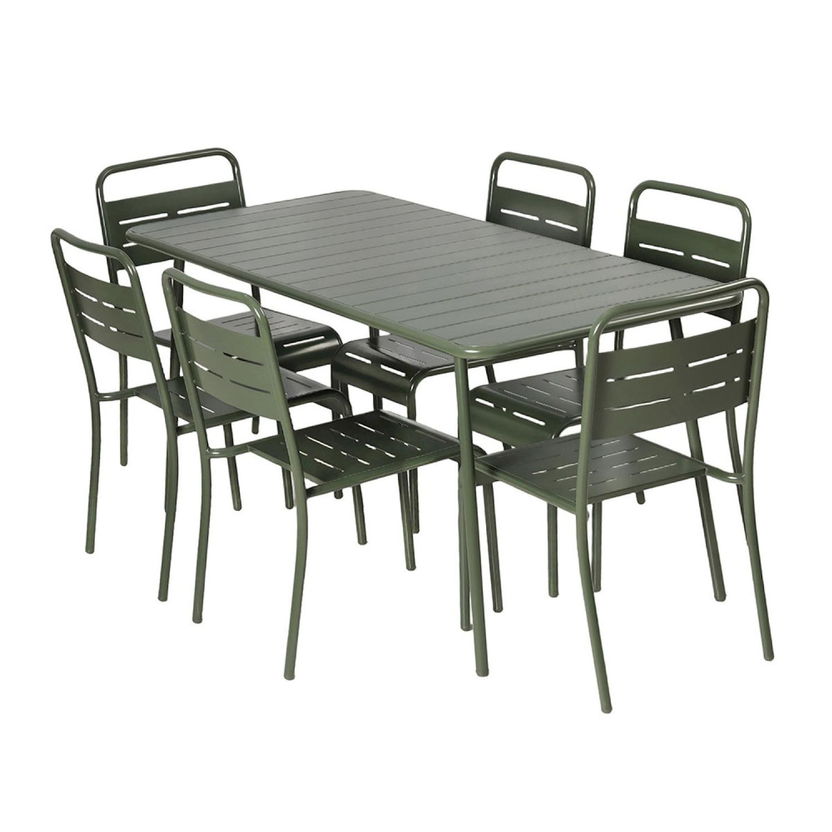 CONCEPT USINE Ensemble table de jardin 160 cm et 6 chaises vert BERGAME