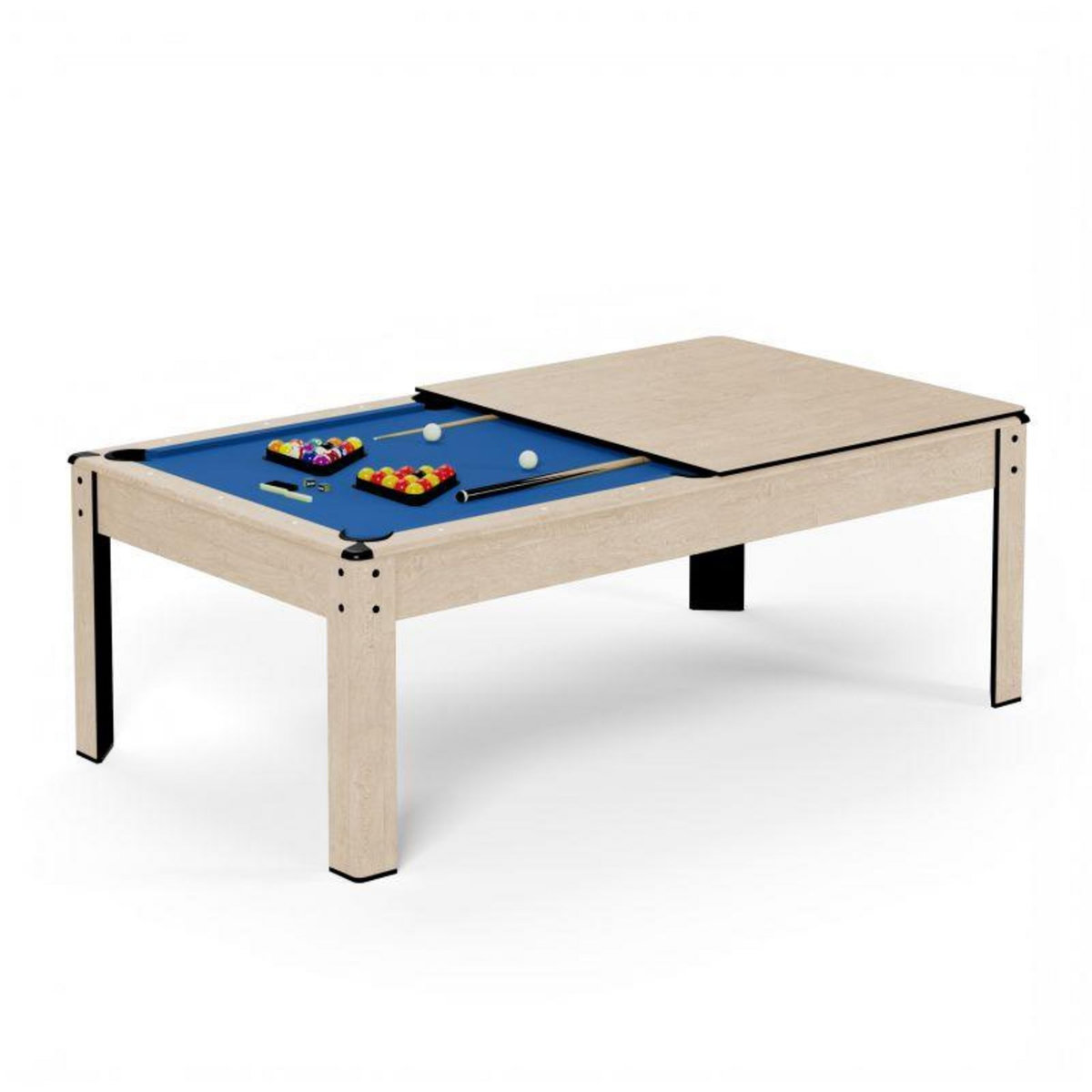 SOKKER Billard Américain convertible table 8 places KITBILL 7FT - 226 x 126,5 x 80 cm Plateau dînatoire et accessoires inclus - Beige