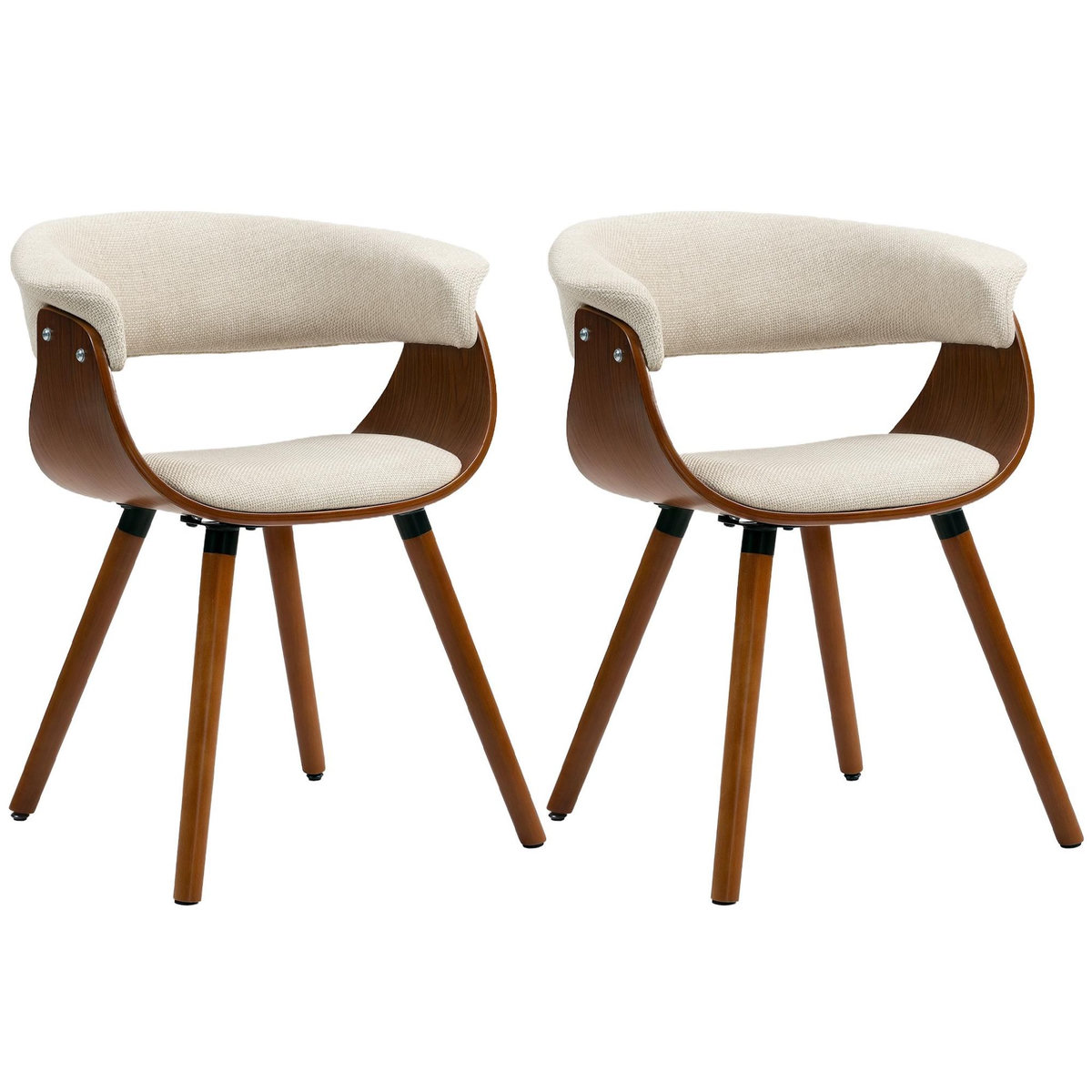 HOMCOM Lot de 2 chaises de salle à manger dossier incurvé effet lin bois beige