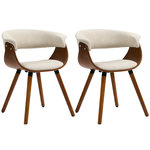 HOMCOM Lot de 2 chaises de salle à manger dossier incurvé effet lin bois beige