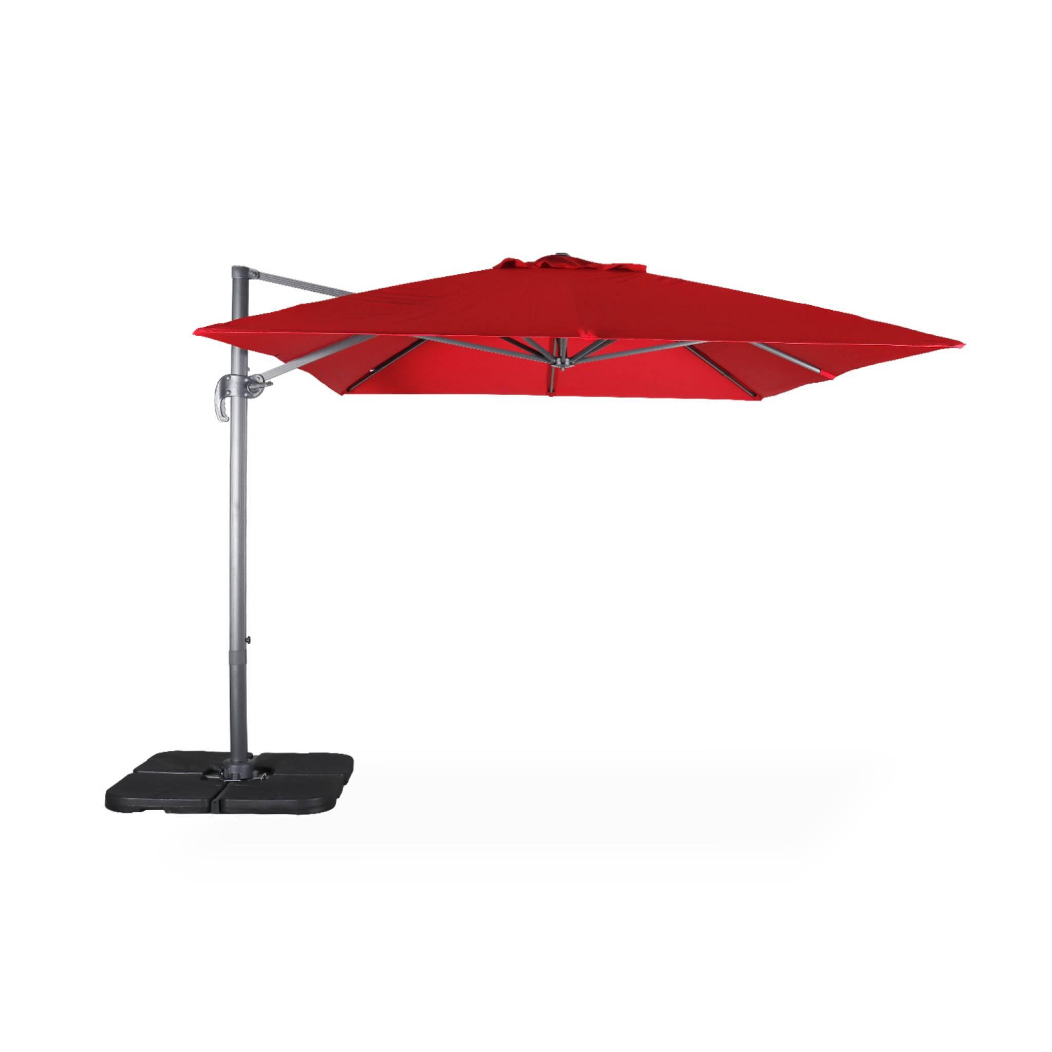Voir la diapositive 4 : SWEEEK Parasol déporté rectangulaire 3x4 m - Wimereux - Parasol excentré inclinable dans 6 positions, rotatif à 360° + dalles à lester 50x50cm
