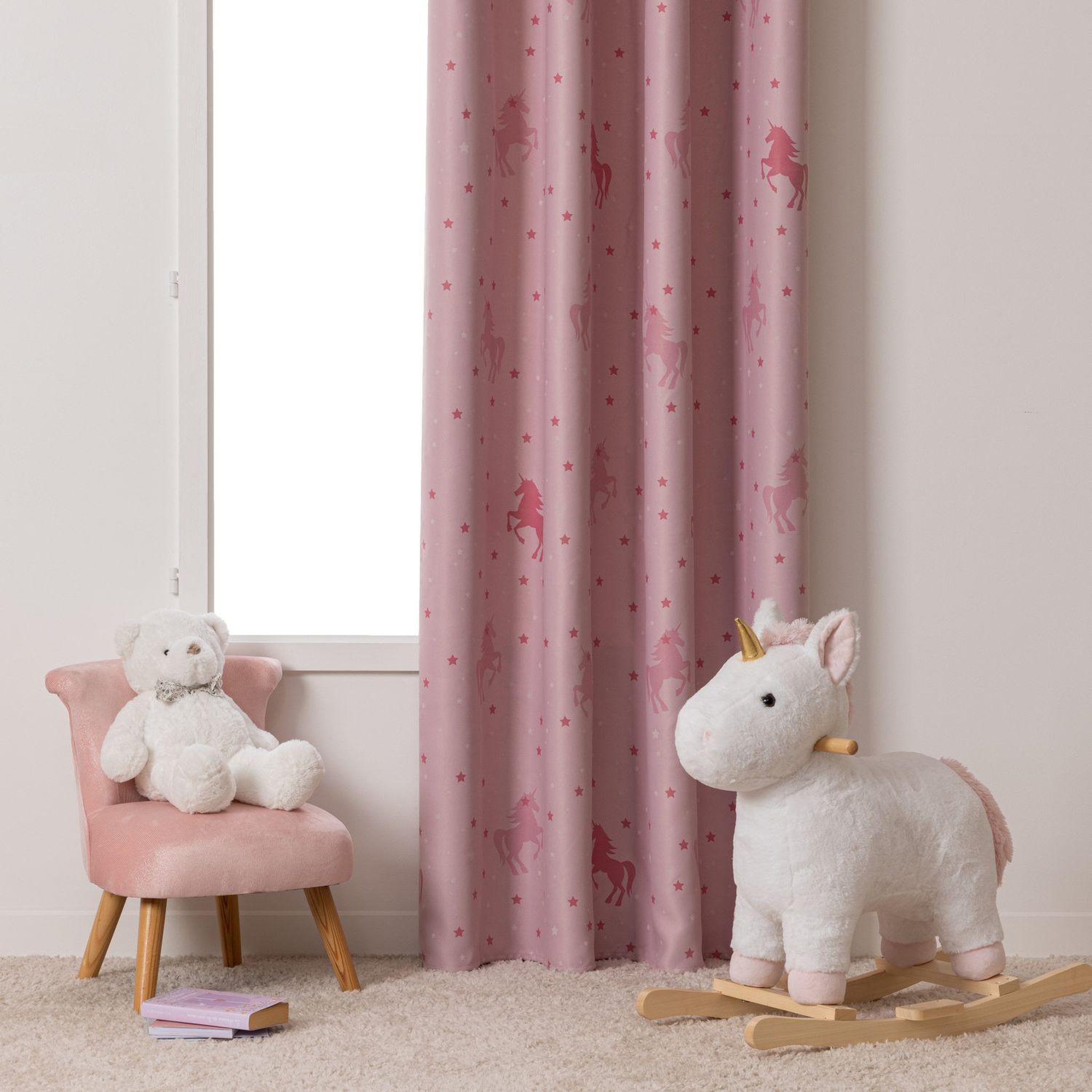 Voir la diapositive 2 : ATMOSPHERA Rideau occultant imprimé licorne - 140 x 250 cm - rose