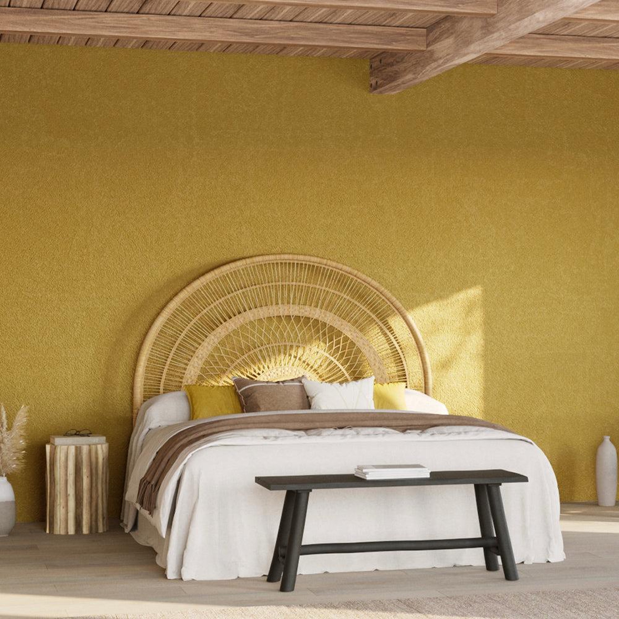 Voir la diapositive 5 : MAISON PAVANE Tête de lit en rotin naturel 140 cm-astéria