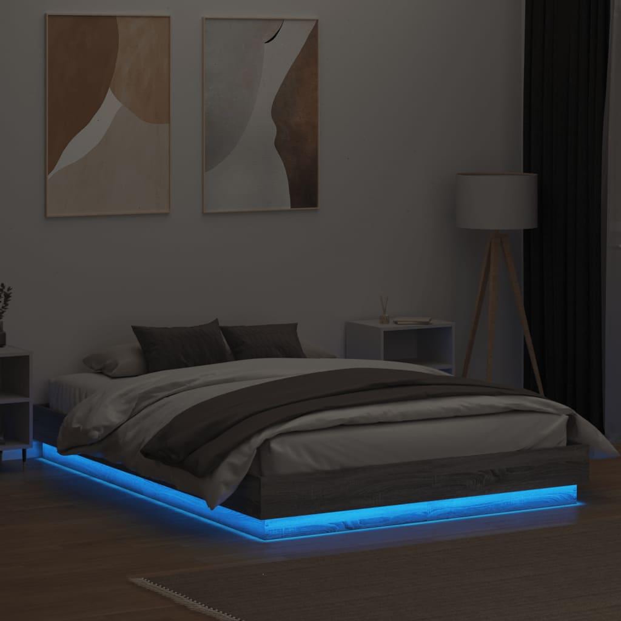 Voir la diapositive 4 : VIDAXL Cadre de lit avec LED sans matelas sonoma gris 160x200 cm