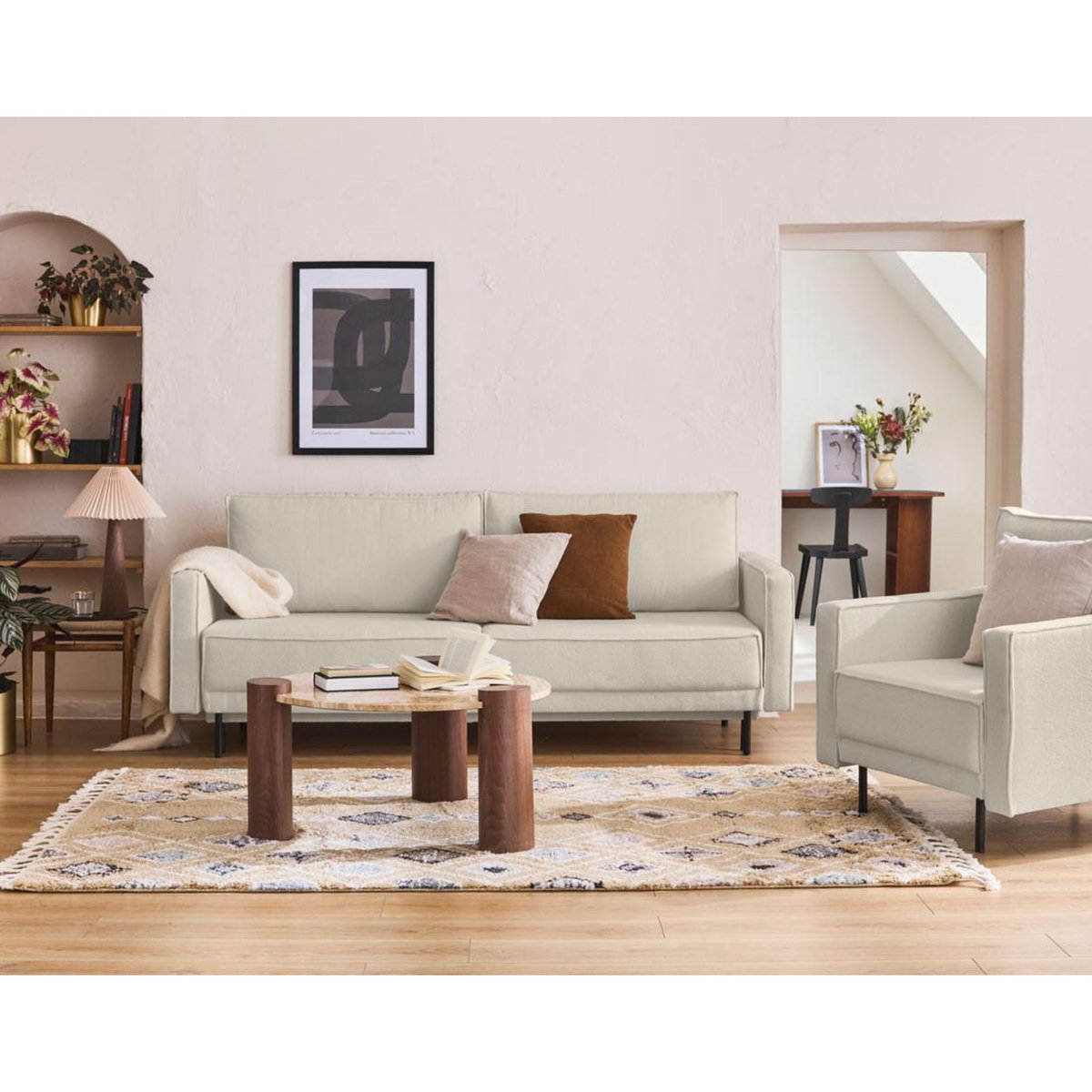 LISA DESIGN Charlie - canapé droit 3 places - convertible avec coffre - en tissu