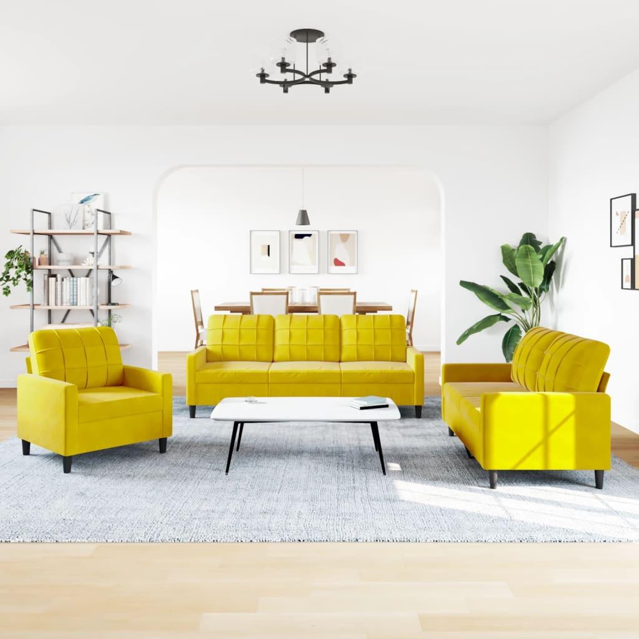 Voir la diapositive 3 : VIDAXL Ensemble de canapes 3 pcs avec coussins Jaune Velours
