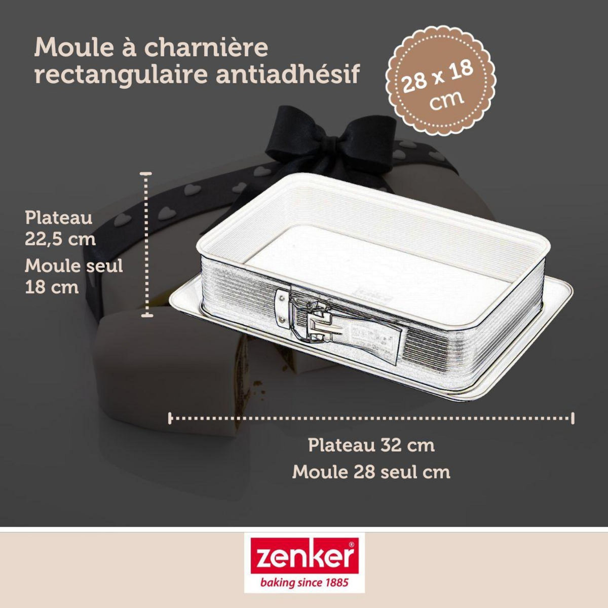 ZENKER Moule à charnière rectangulaire 28 x 18 cm crème noir Zenker Smart Pastry