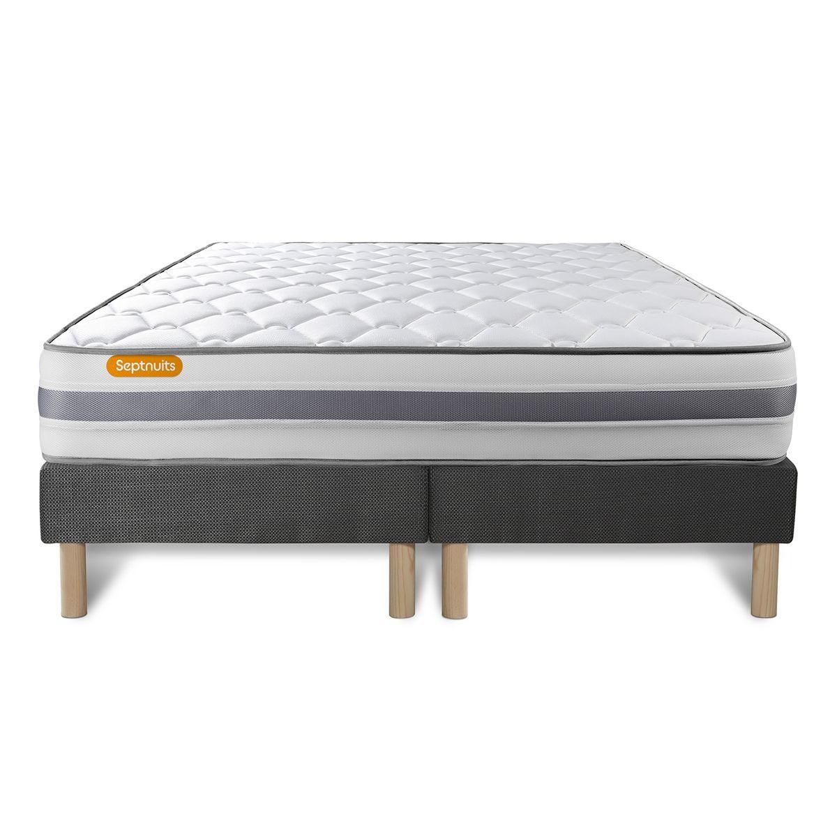 SEPTNUITS Matelas + double sommiers gris Memo Spring Ressorts ensachés 3 zones de confort MAXI épaisseur